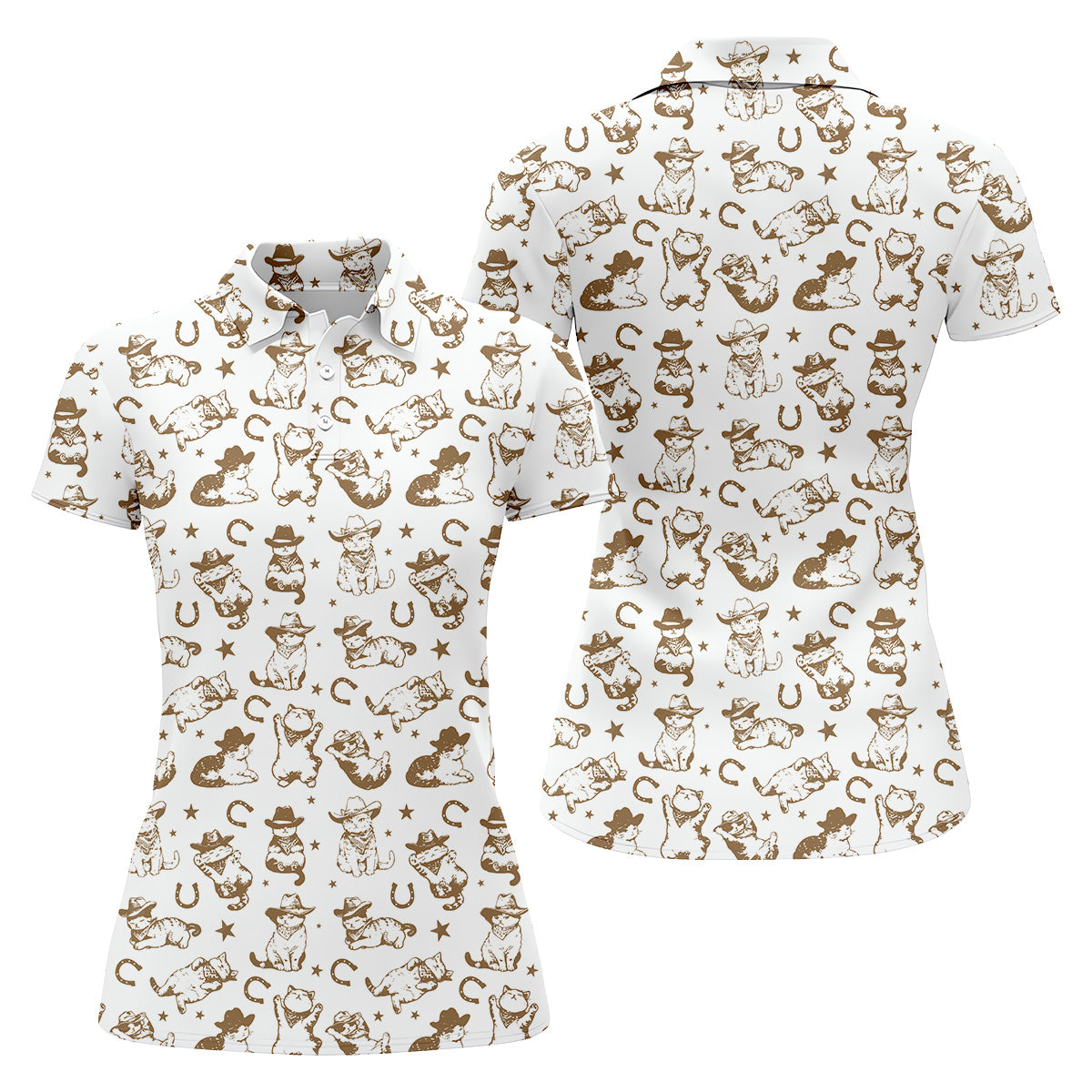 Western Cat Pattern Womens Golf Polo Shirts, Ladies Golf Gift Ideas, Ladies Golf Tops, Matching Golf Shirts
