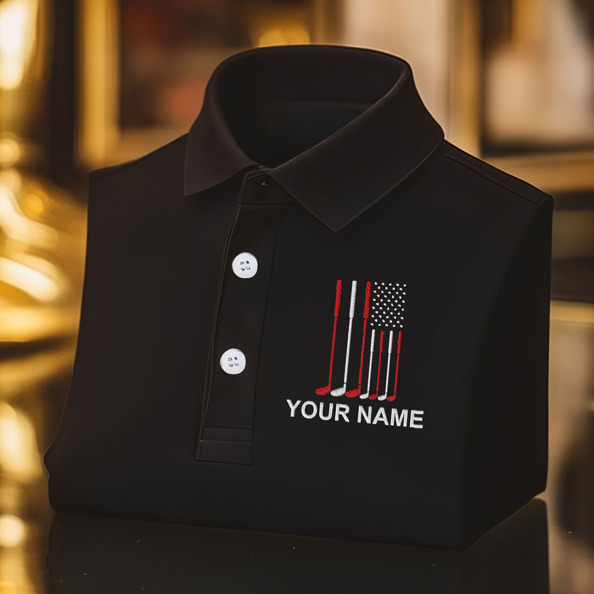 American Flag Custom Embroidered Golf Polo Shirt, Dad Golf Gift