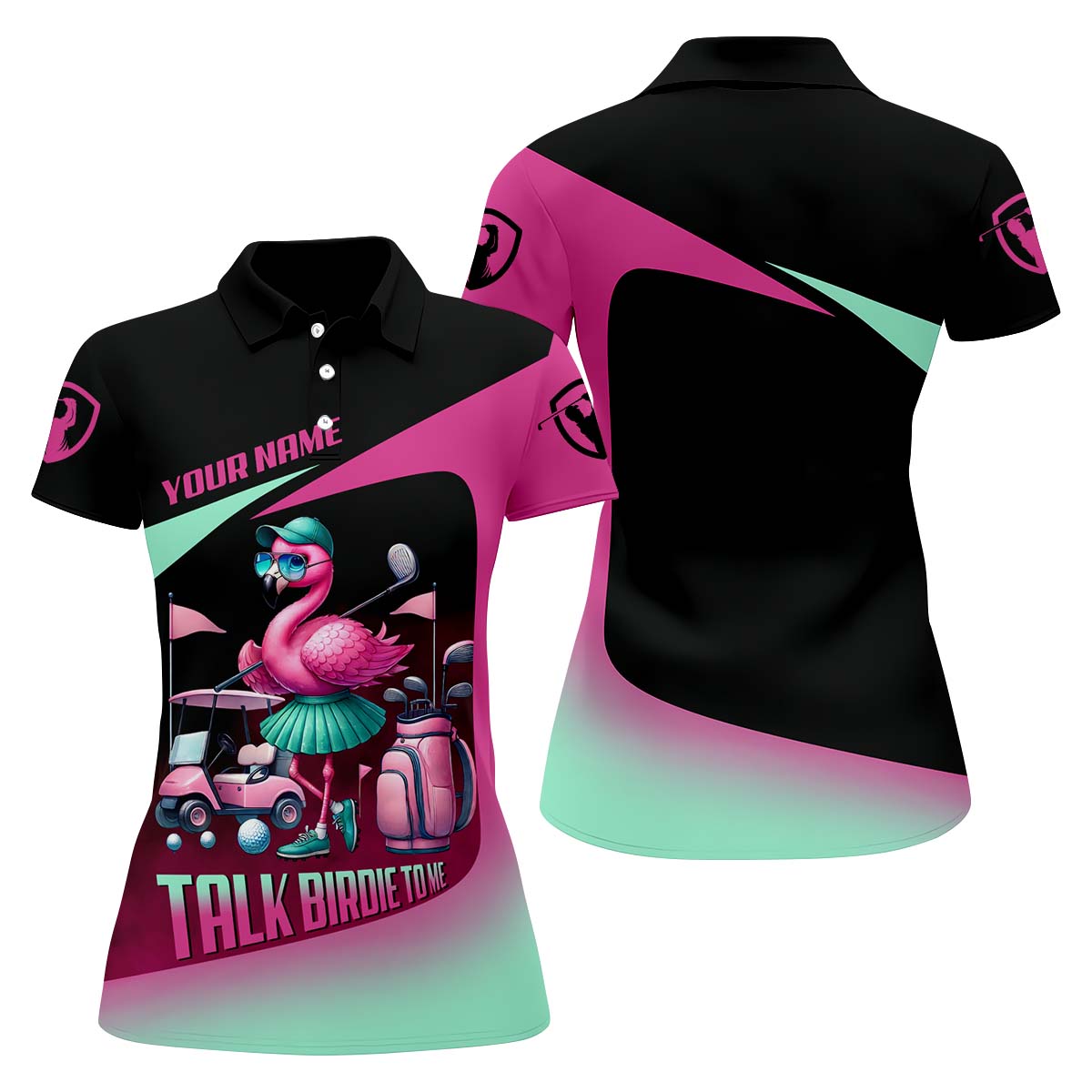 Talk Birdie To Me Custom Flamingo Womens Golf Polo Shirt, Funny Golf Shirt, Gift For Golfers