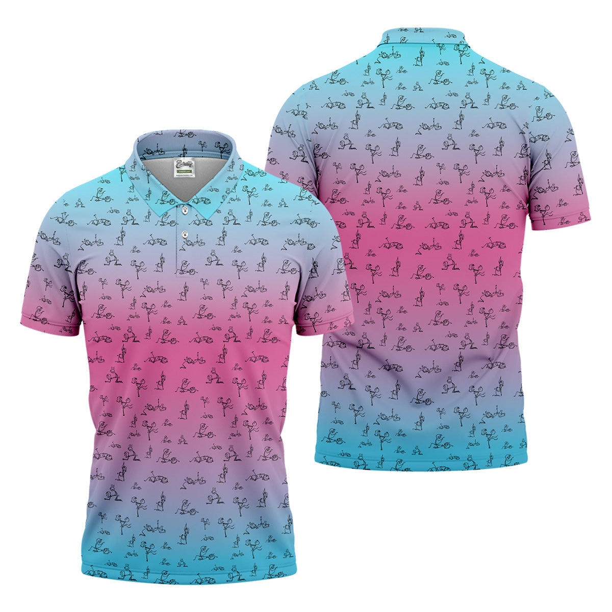Stick Figure Couple Pink Blue Fun Men's Golf Polos, Unique Gift For Golfer, Polo For Men