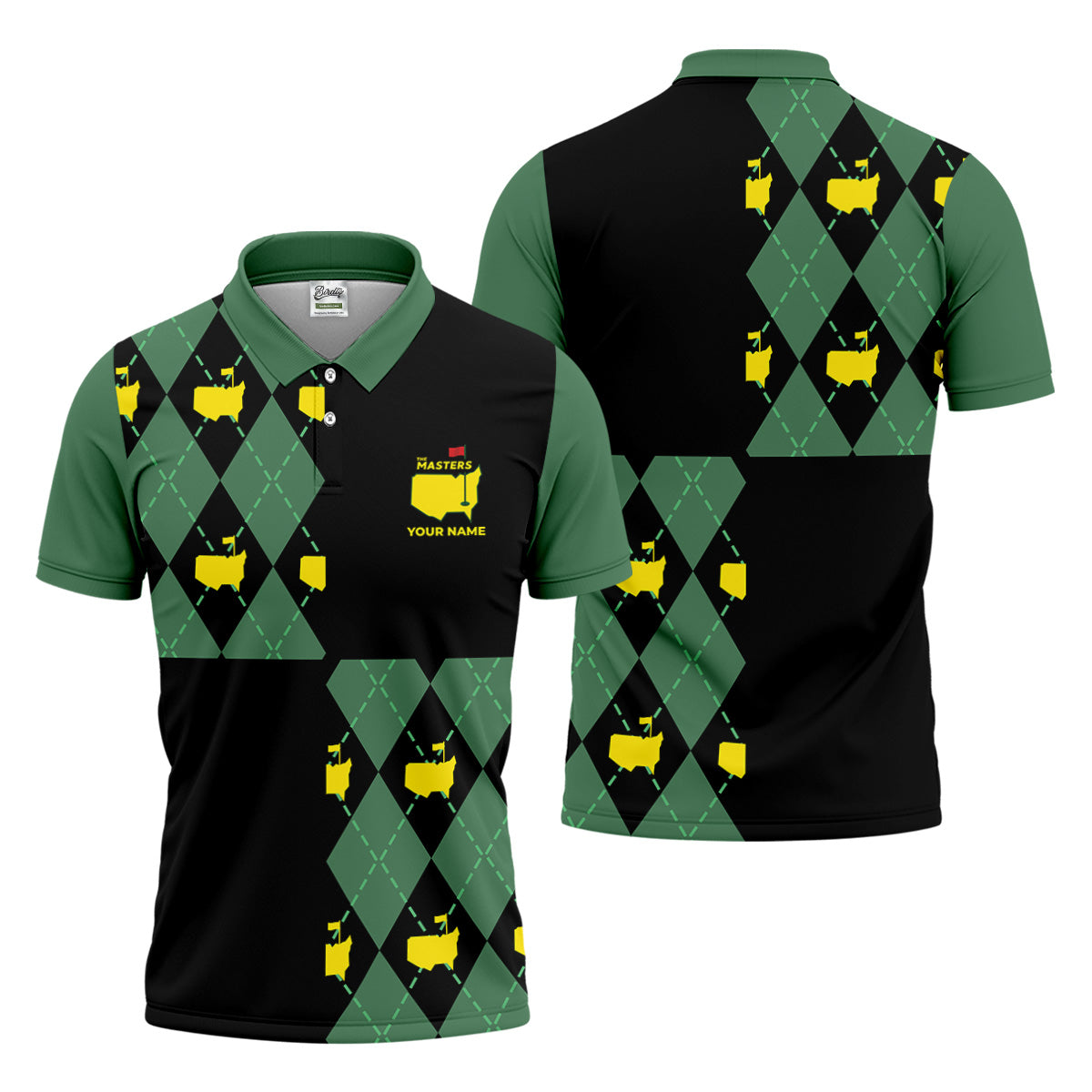 Green and Black Argyle Golf Shirt, Mens Golf Polo Shirts, Cool Golf Gifts, Golfing Apparel