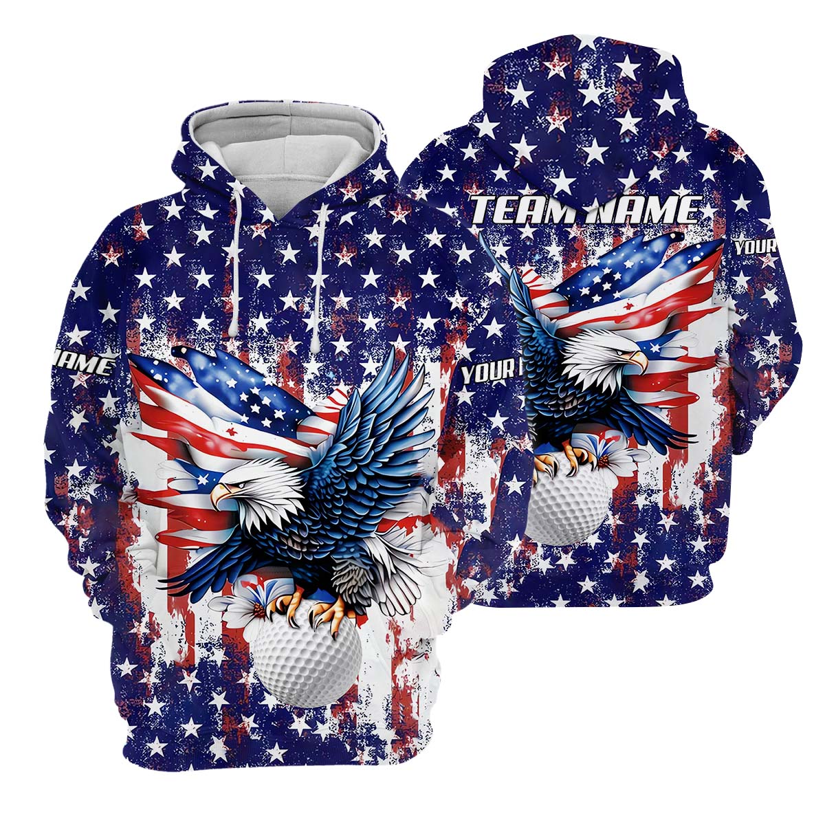 American Eagle And Star Custom Golf Polo Shirt, Gift For Golfers, Golf Gift Ideas