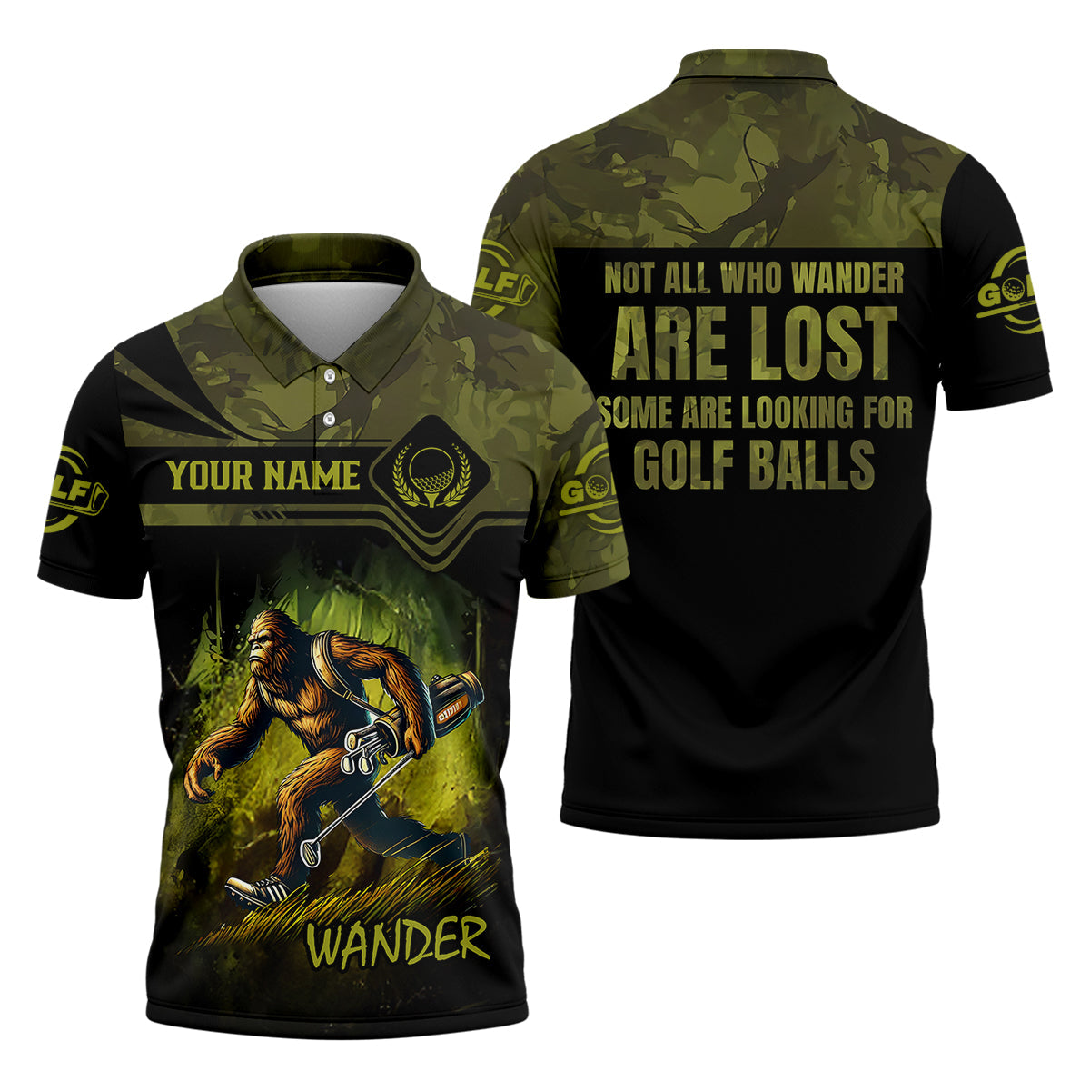 Bigfoot Camouflage Custom Golf Polo Shirt, Golf Gifts For Dad, Golf Lover Gift