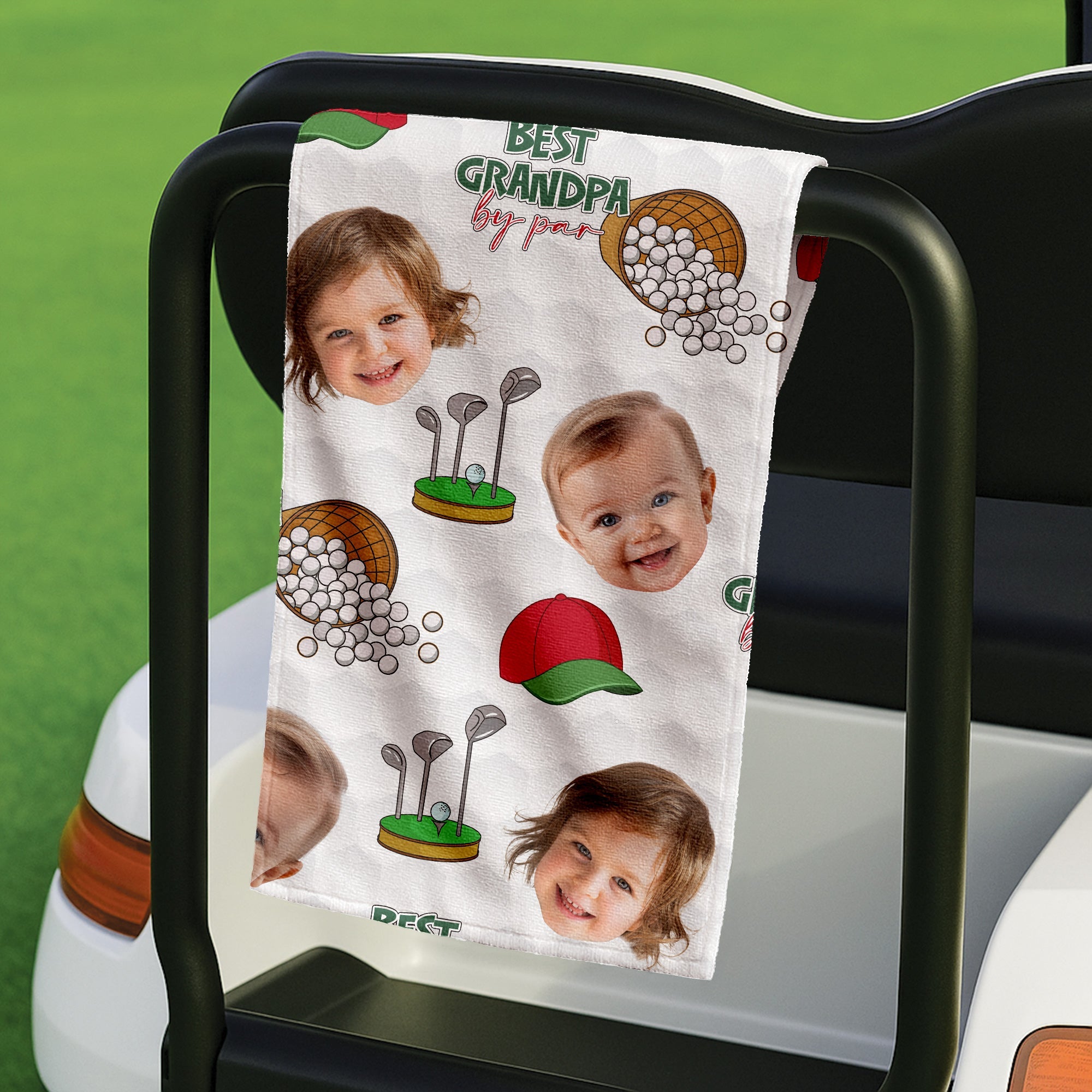 Best Grandpa By Par Custom Face White Small Funny Golf Towel, Golf Gift For Dad