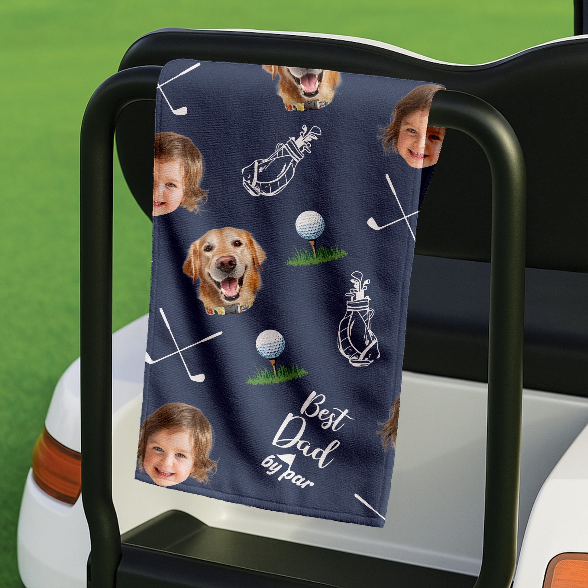Best Dad By Par Custom Golf Towel With Kids Photo, Custom Pet Photo Towel, Dad Golf Gift