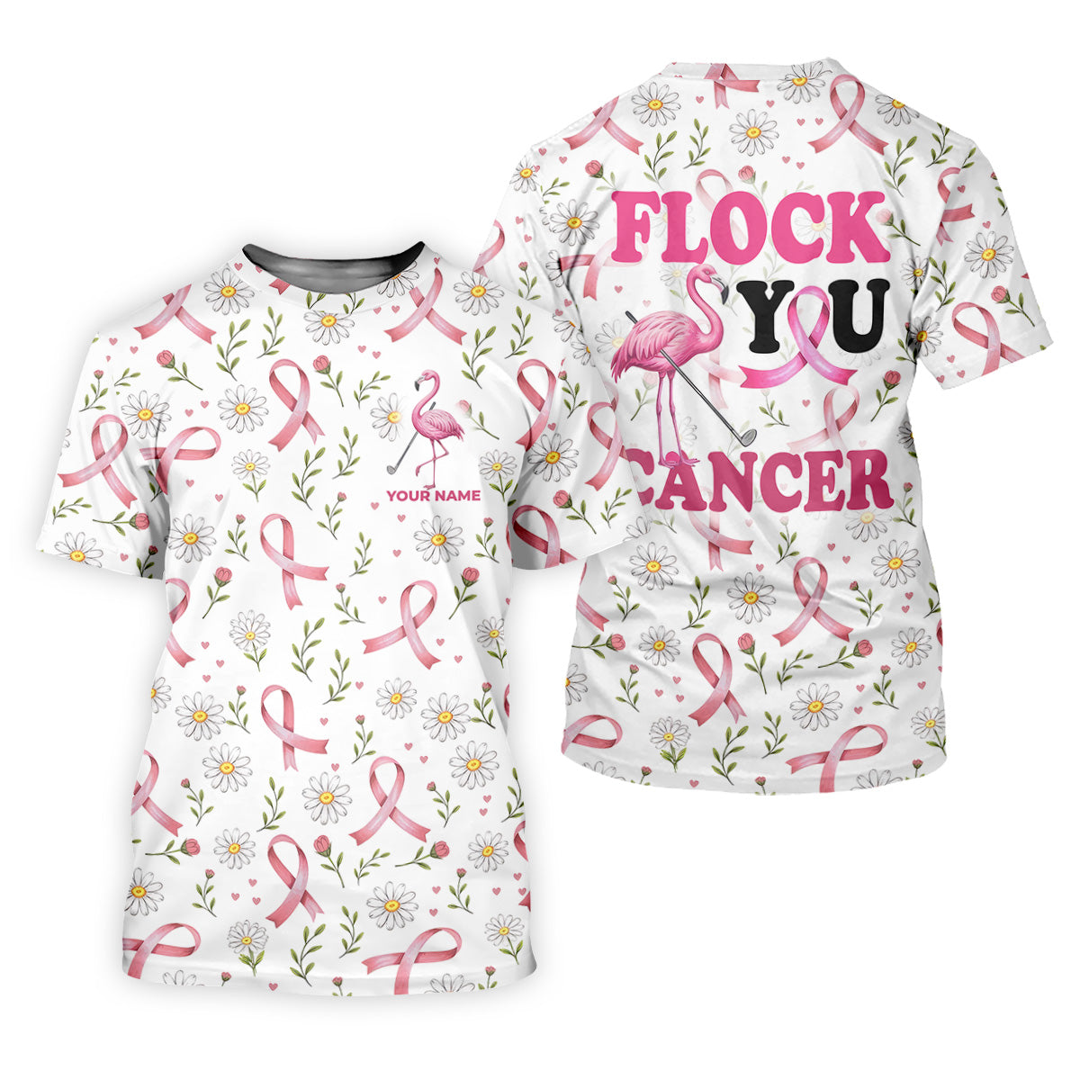 Flock You Cancer Flamingo Womens Golf Shirt, Breast Cancer Awareness Shirt, Ladies Golf Shirt