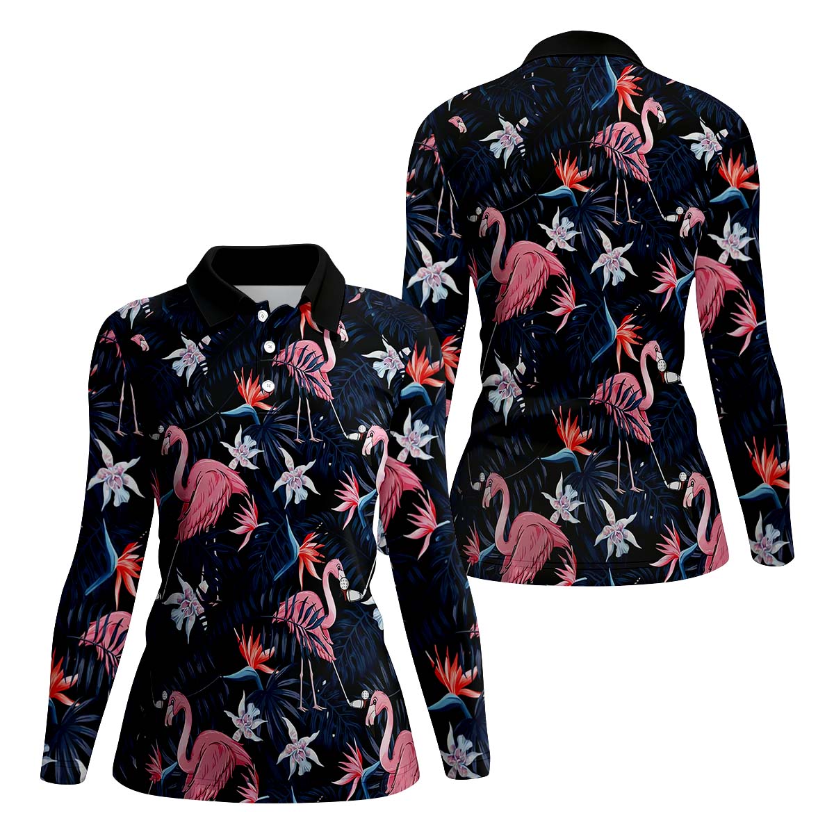 Tropical Flamingo Womens Golf Polo Shirt, Custom Ladies Golf Shirt, Womens Golf Gifts