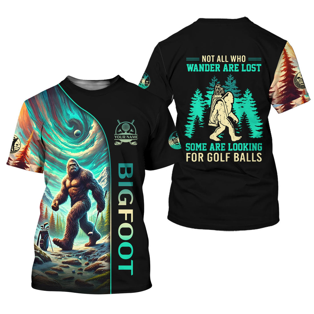 Not All Who Wander Are Lost Custom Men's Golf Polo Shirt, Funny Bigfoot Shirt, Gifts For Golfing Dad