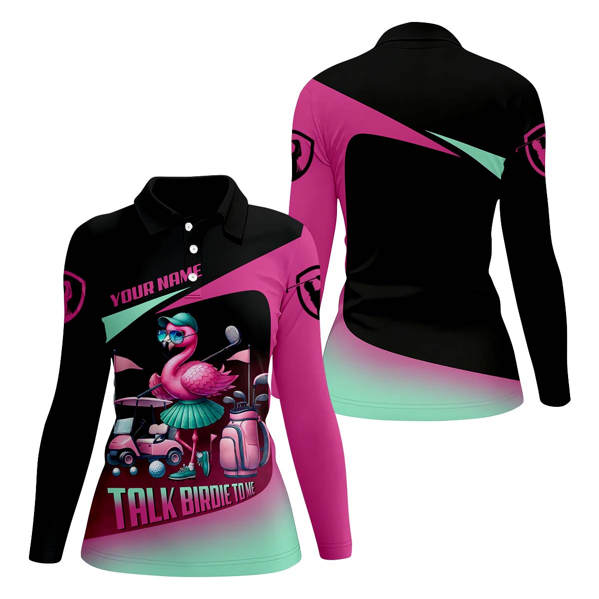 Talk Birdie To Me Custom Flamingo Womens Golf Polo Shirt, Funny Golf Shirt, Gift For Golfers