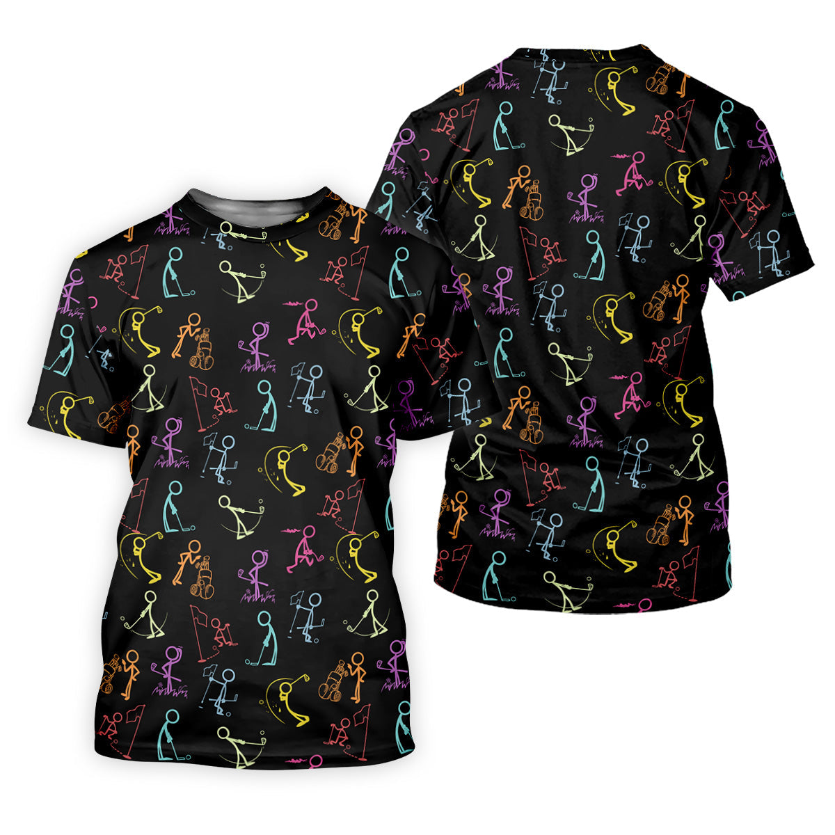 Funny Stickman Golfer Pose Black Golf Shirt, Unique Gift For Golfer, Men's Golf Polo, Golfing Apparel