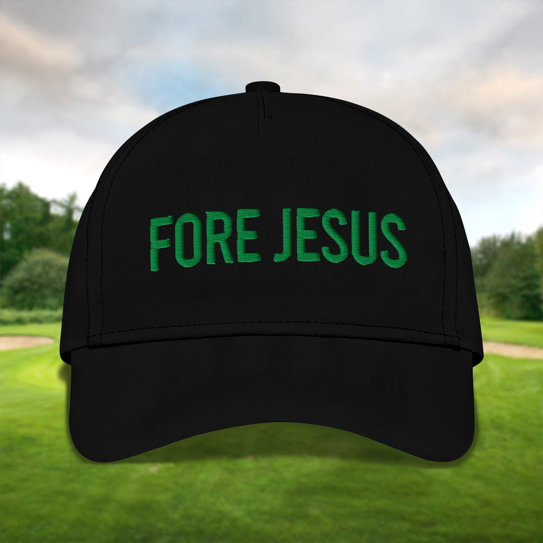 Fore Jesus Green Embroidered Baseball Cap, Funny Dad Hat, Christmas Golf Gift