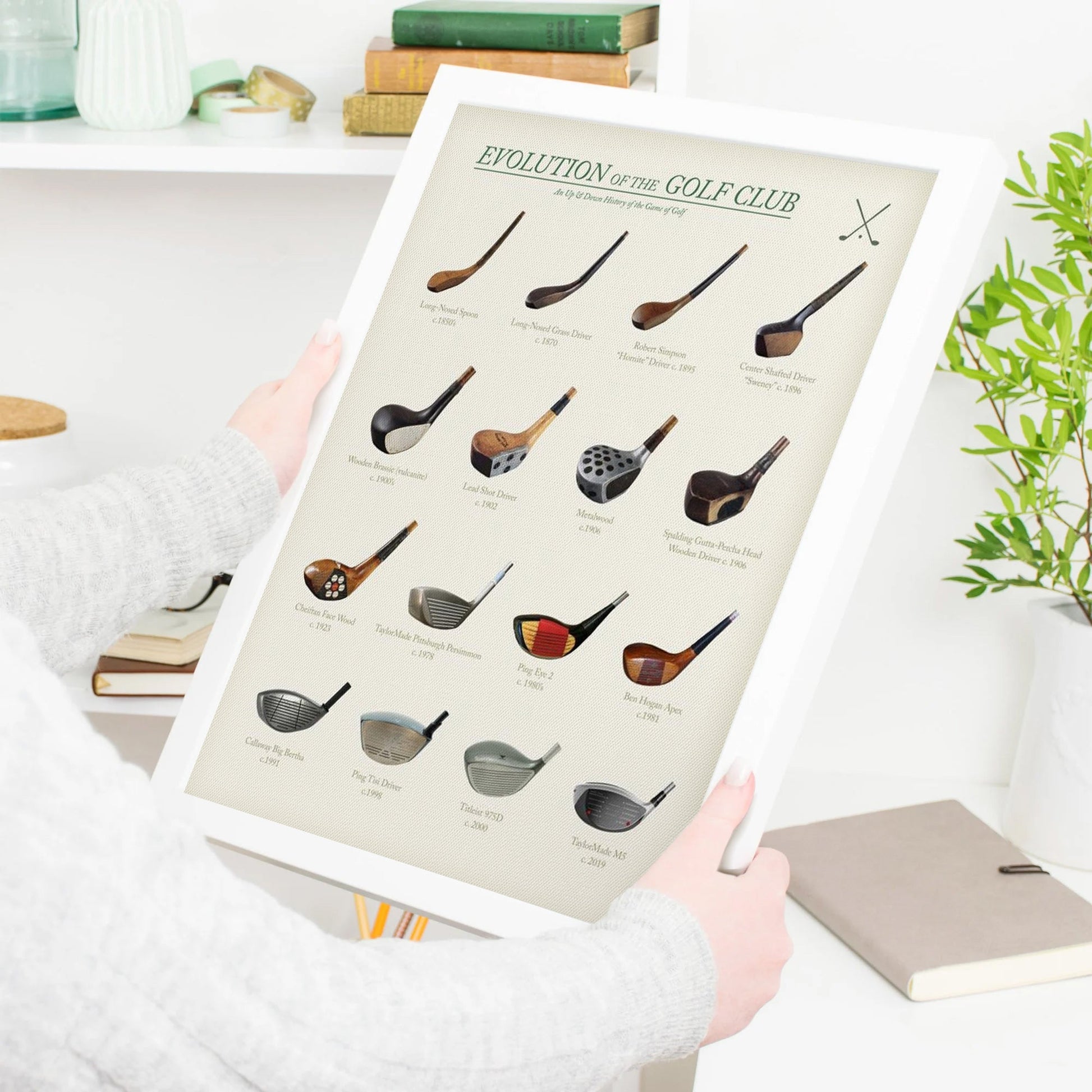 Vintage Evolution Of The Golf Club Canvas, Golf Wall Art, Gift For Golfer