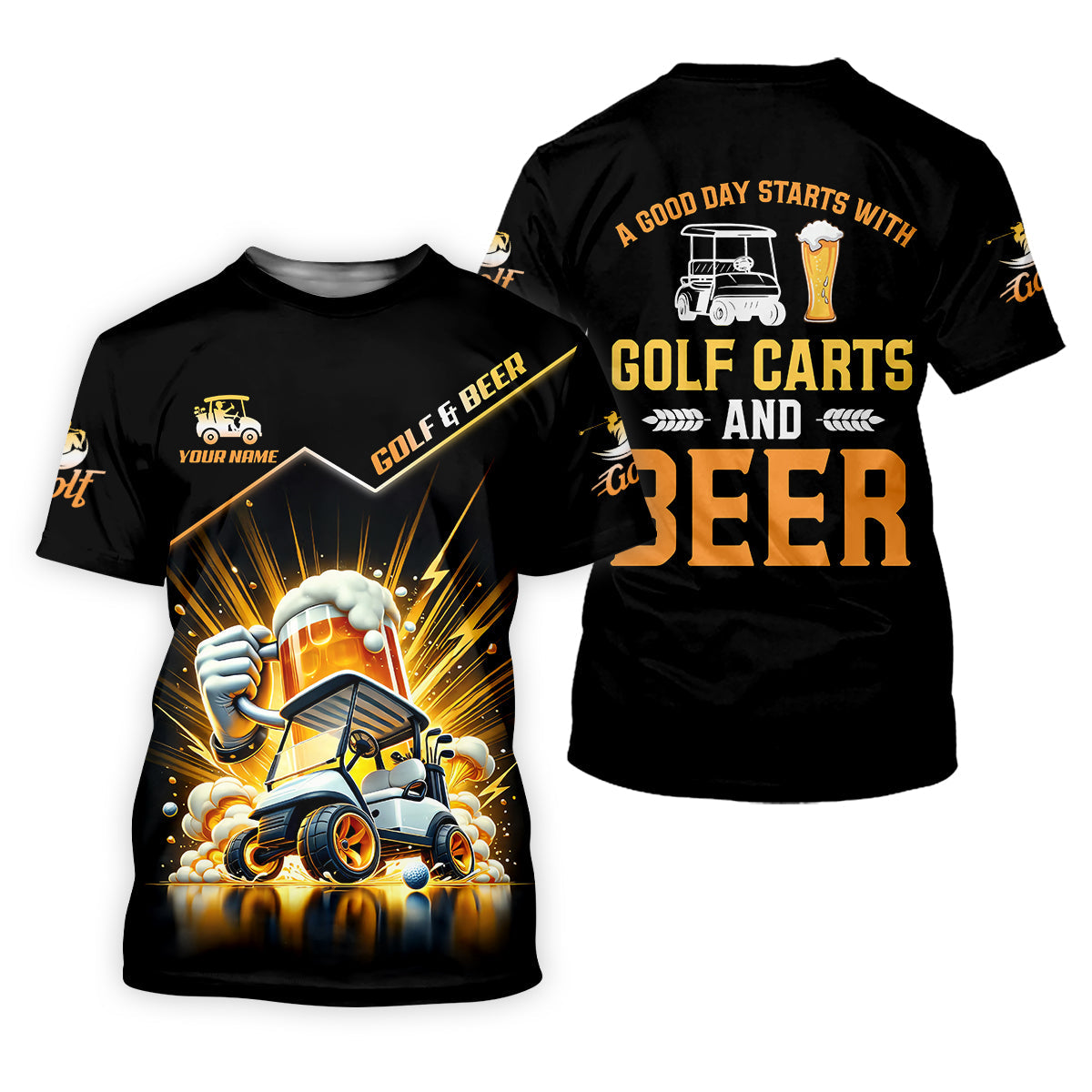 A Good Day Starts With Golf Carts And Beer Custom Funny Golf Polo Shirt, Dad Golf Gifts