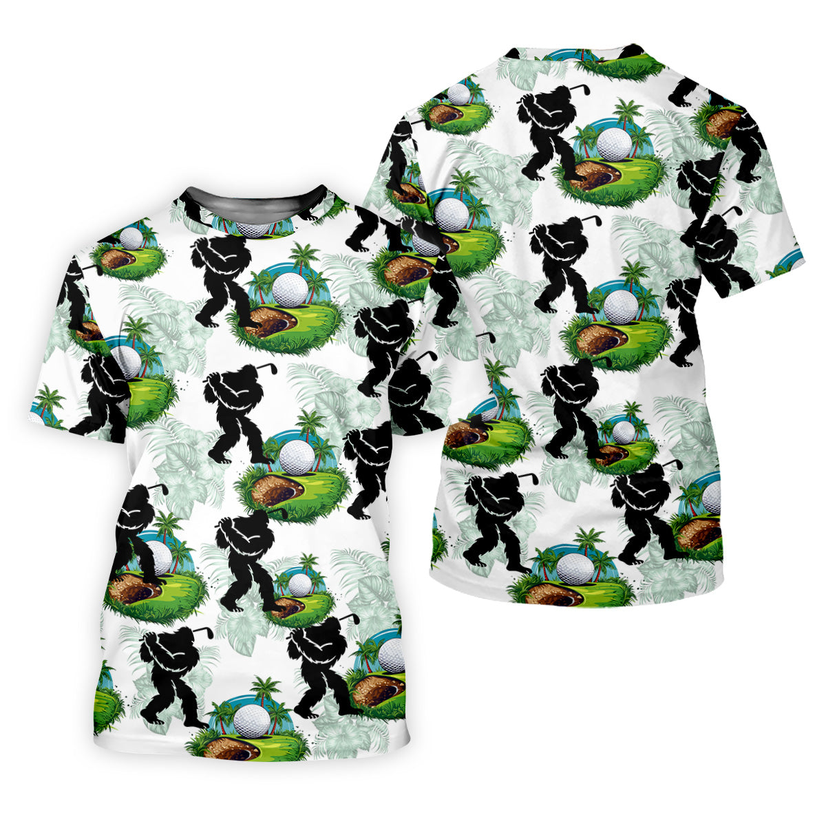 Tropical Golf Cart Bigfoot Golf Shirt, Funny Bigfoot Mens Golf Polo Shirts, Cool Golf Gifts, Golfing Apparel