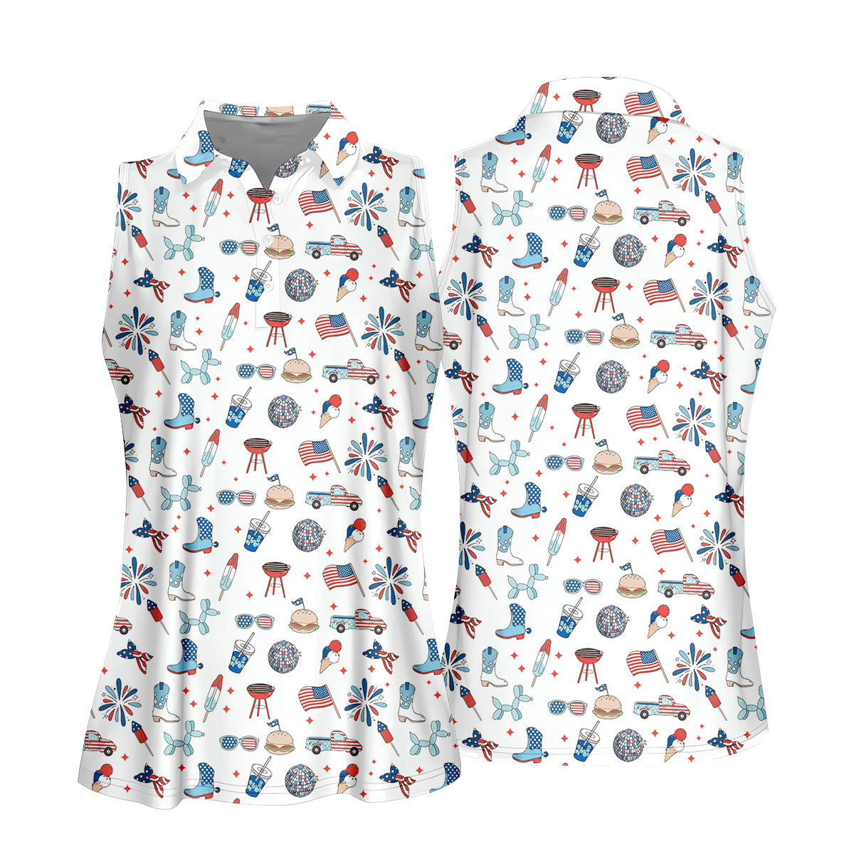 Red White and Blue Womens Golf Polo Shirt, Women's 4th Of July Shirts, Custom Ladies Golf Shirt