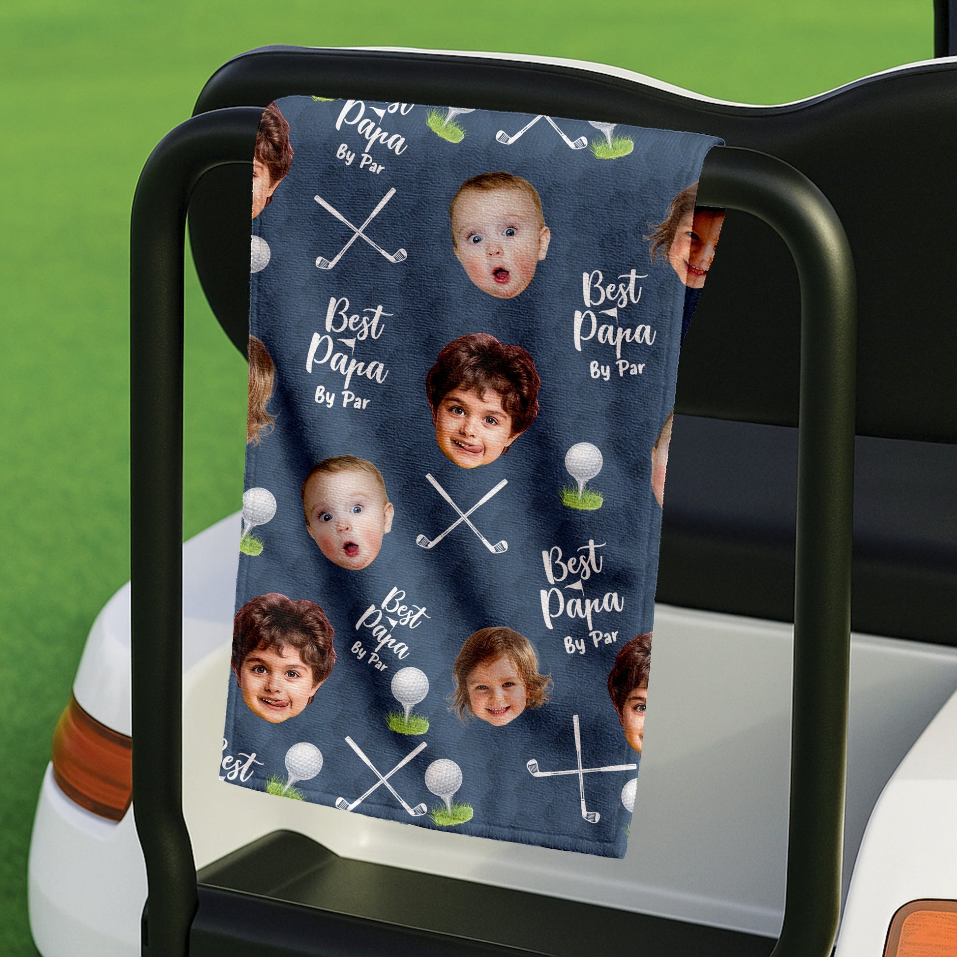 Best Dad By Par Golf Towel, Custom Golf Towel With Kids Photo, Cool Golf Towels, Christmas Golf Gift