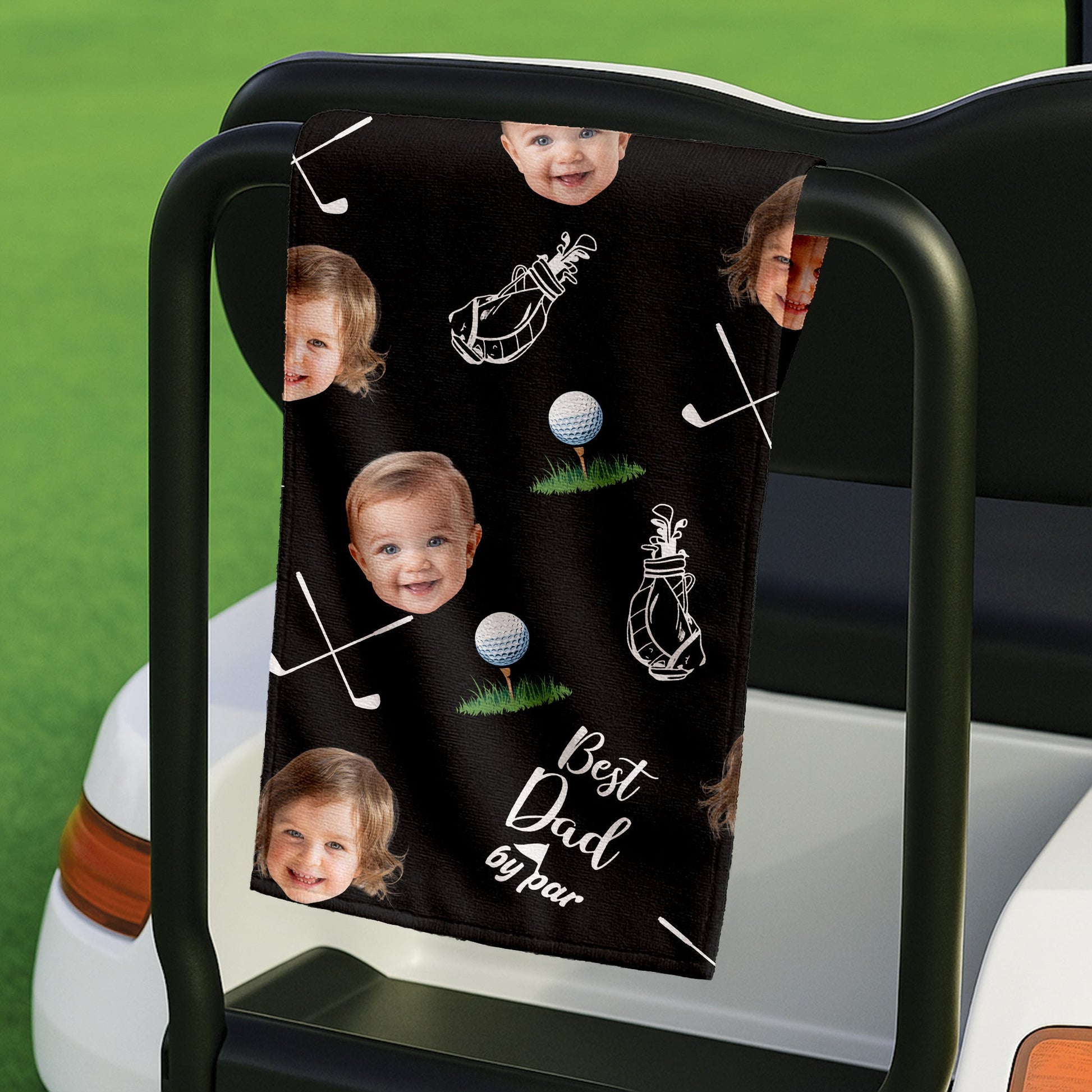 Best Dad By Par Custom Face Black Small Funny Golf Towel, Golf Gifts For Dad, Gifts For The Golfing Dad