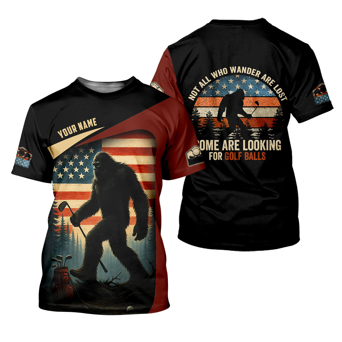 Bigfoot Golf Shirt, Patriotic Golf Polo Shirts, Men's Long Seeve Golf Shirts, Golf Gifts For Men