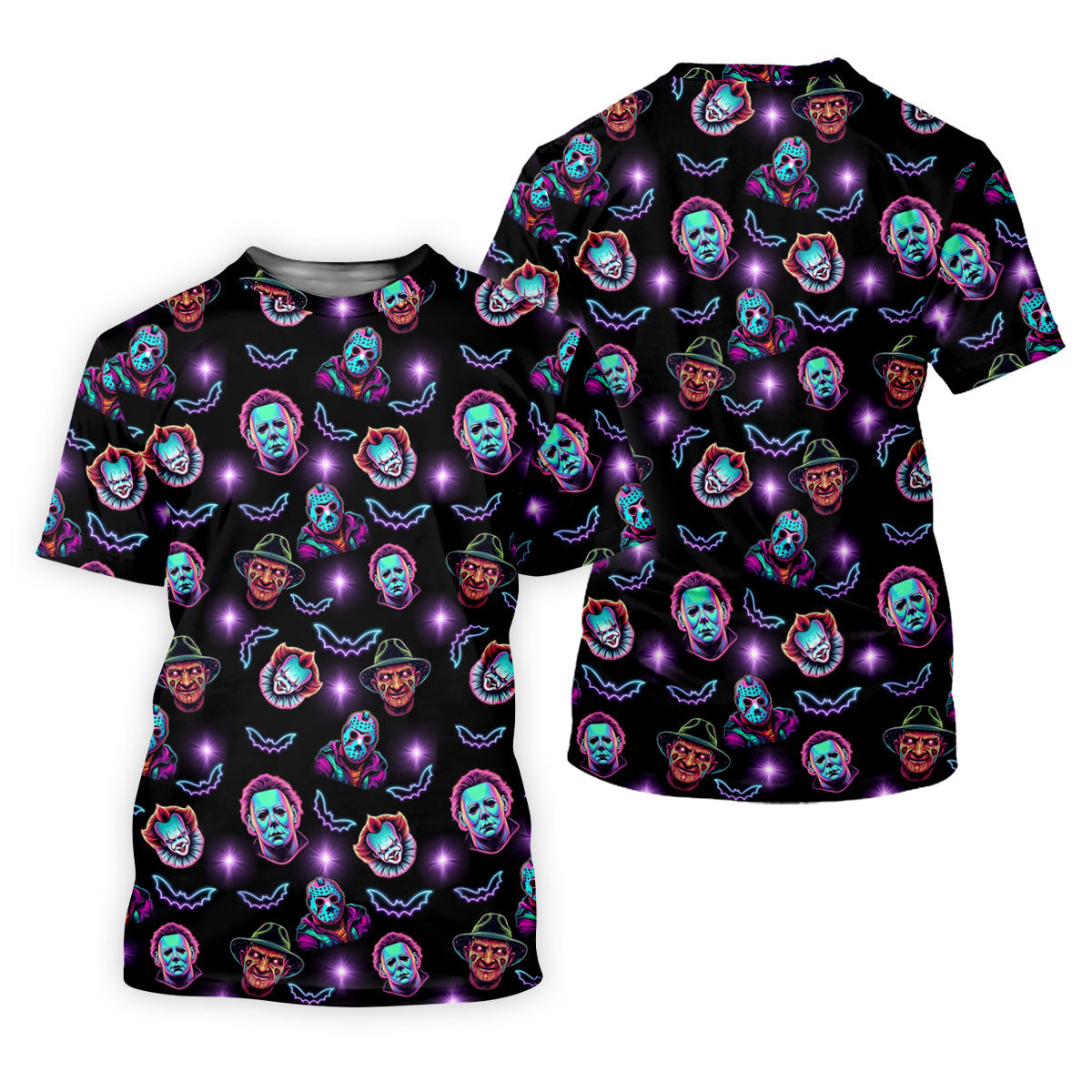 Funny Horror Movie Men's Golf Shirt, Horror Character Neon Shirt, Halloween Golf Shirt, Men Golf Gift