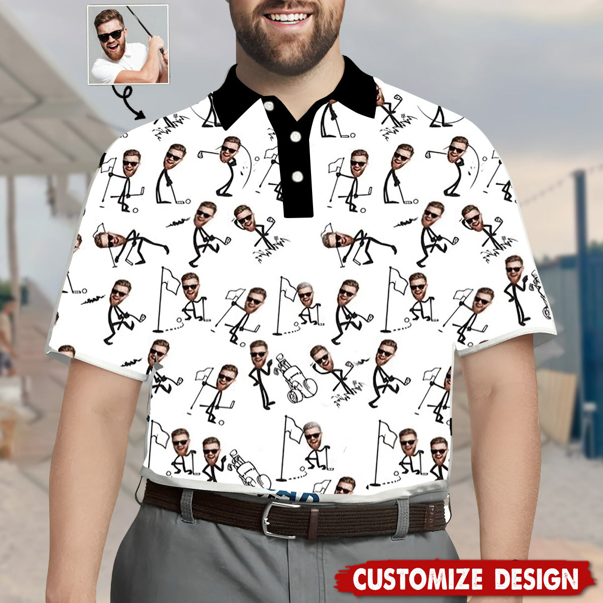 Custom Photo Funny Golf Polo Shirts, Golfing Apparel, Golf Gift For Men