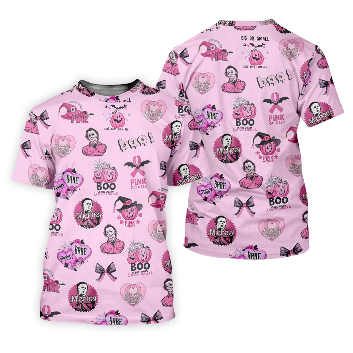 Funny Michael Horror Character Men's Golf Shirt, Pink October Shirt, Halloween Golf Shirt, Men's Golf Shirt