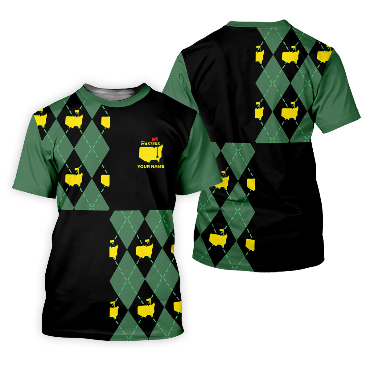 Green and Black Argyle Golf Shirt, Mens Golf Polo Shirts, Cool Golf Gifts, Golfing Apparel