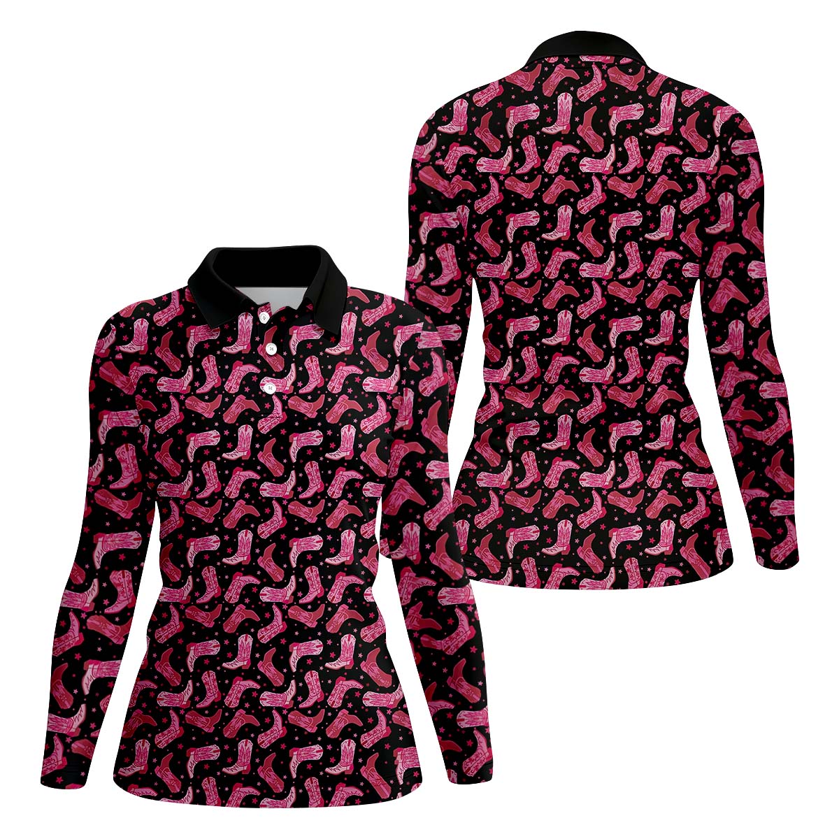 Pink Cowboy Boots Womens Golf Polo Shirt, Golfing Apparel, Womens Golf Gifts