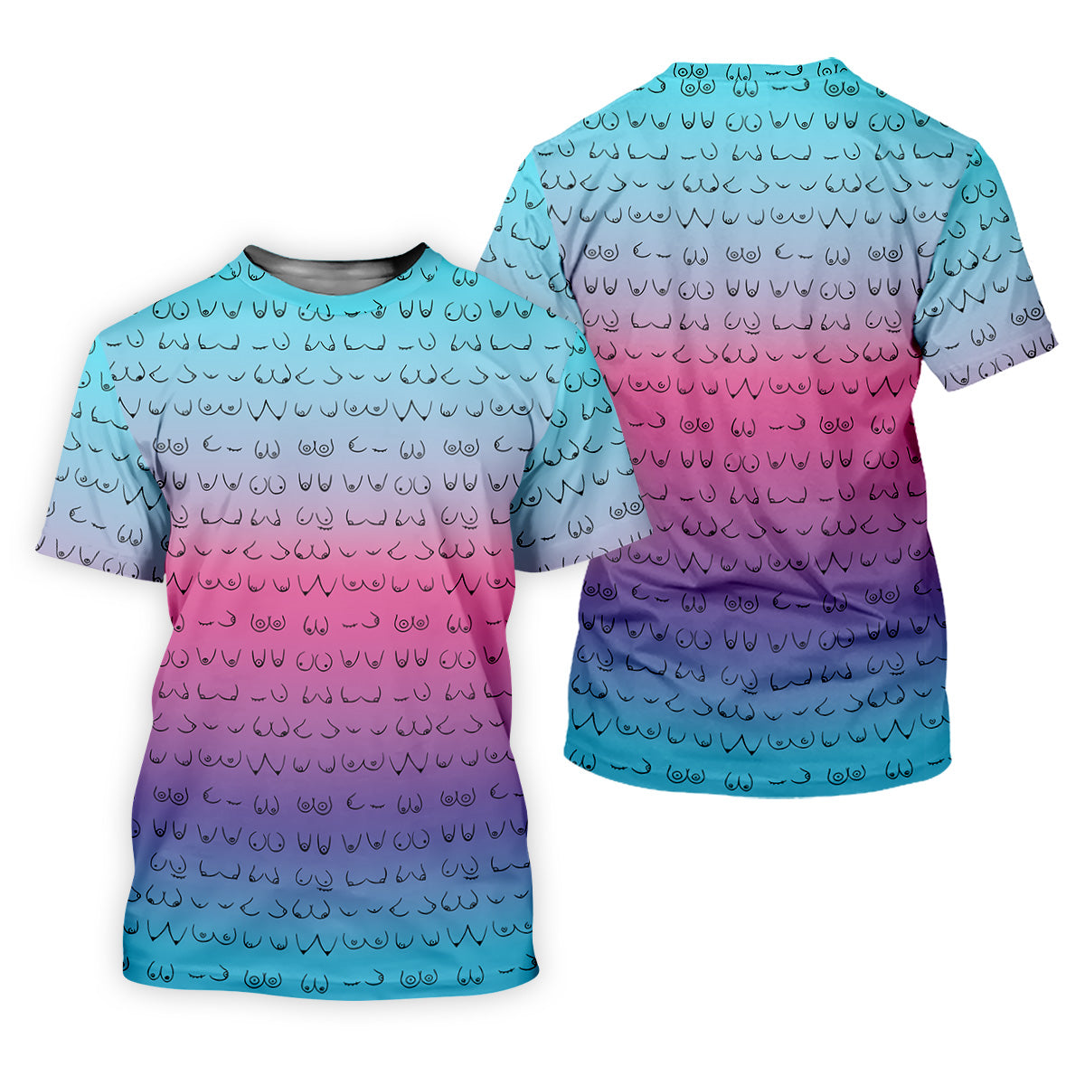 Blue Pink Ombre Boobs Golf Shirt, Fun Men's Golf Polos, Cool Golf Gifts, Polo For Men