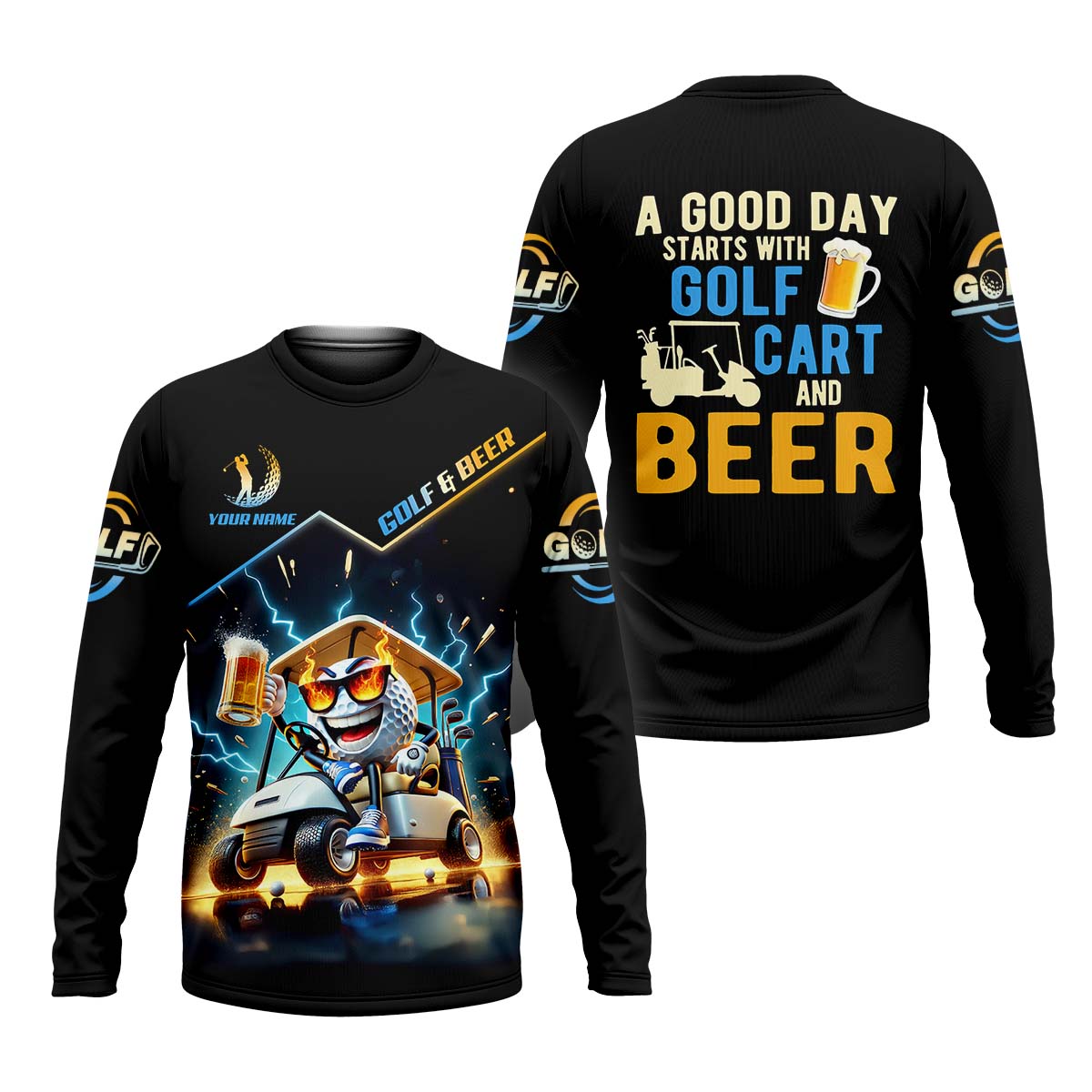 A Good Day Starts With Golf Cart & Beer Custom Golf Polo Shirt, Funny Golf Shirt, Golf Gift For Men