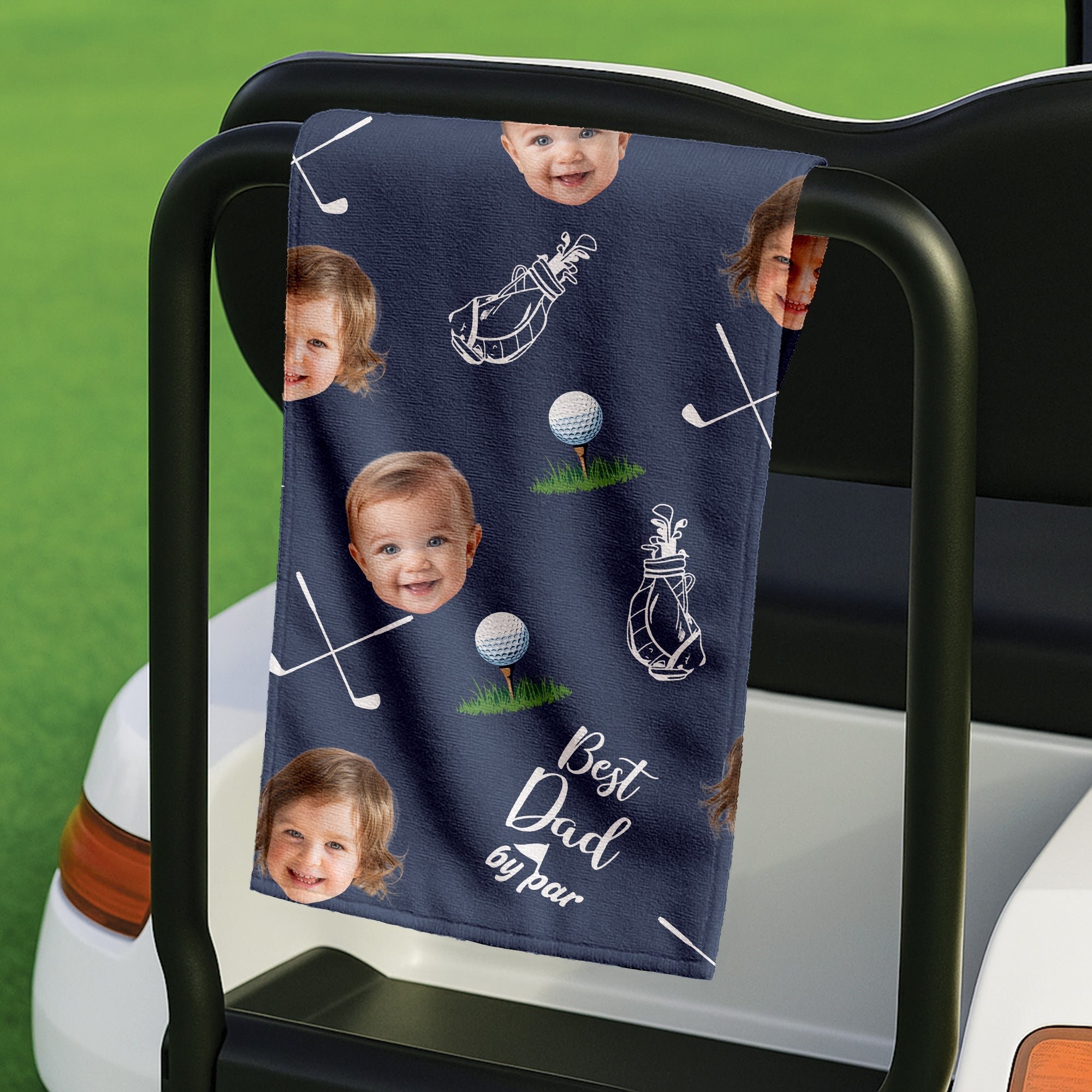 Best Dad By Par Custom Kids Face Blue Funny Golf Towel, Christmas Golf Gift, Gifts For The Golfing Dad