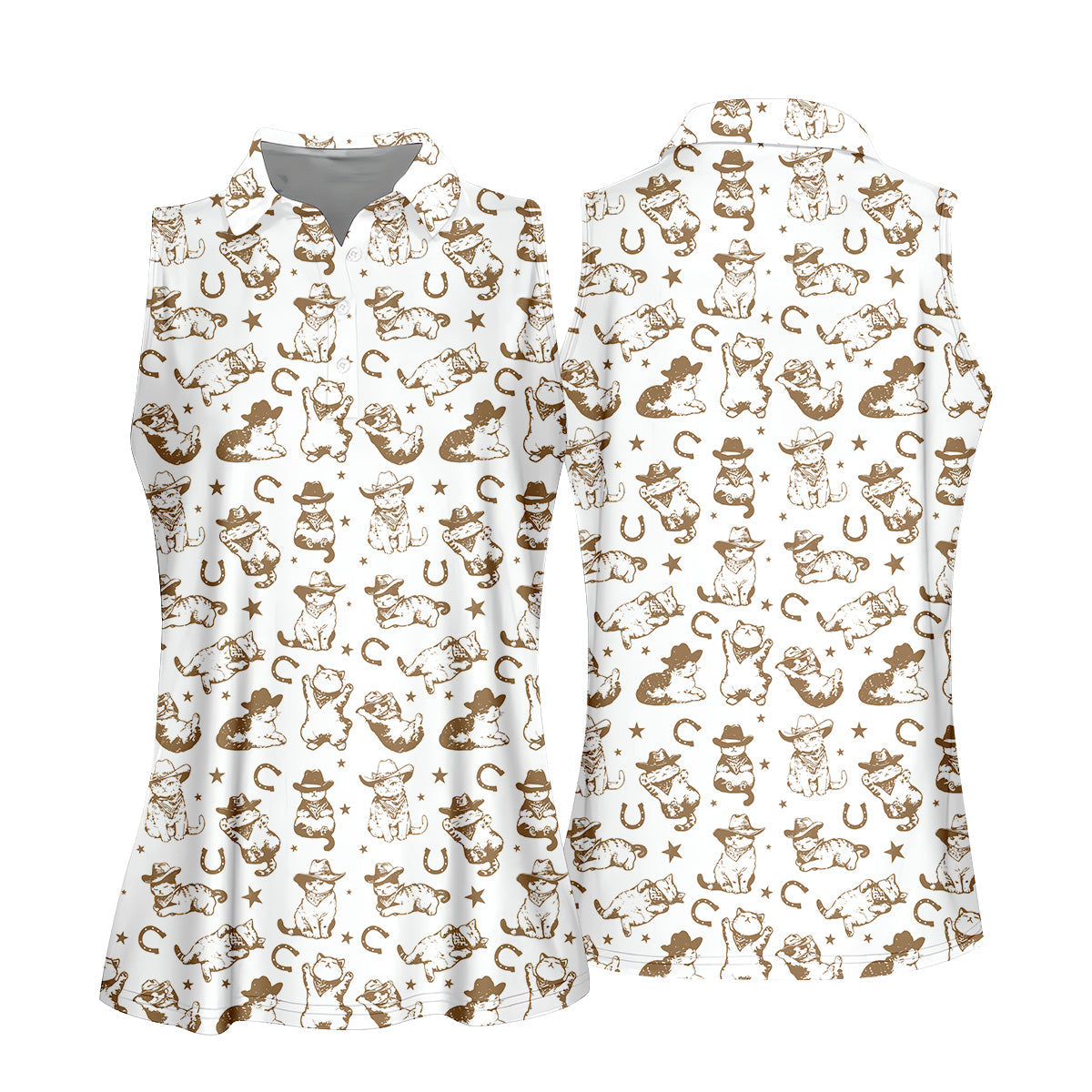 Western Cat Pattern Womens Golf Polo Shirts, Ladies Golf Gift Ideas, Ladies Golf Tops, Matching Golf Shirts