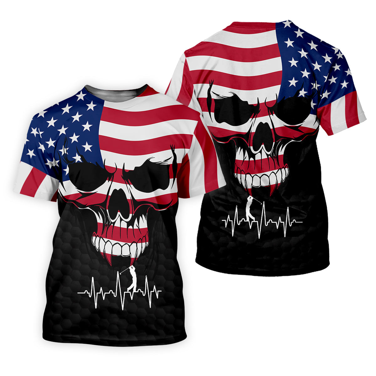 America Flag Skull Custom Golf Polo Shirt, Golf Apparel, Golf Gift For Men