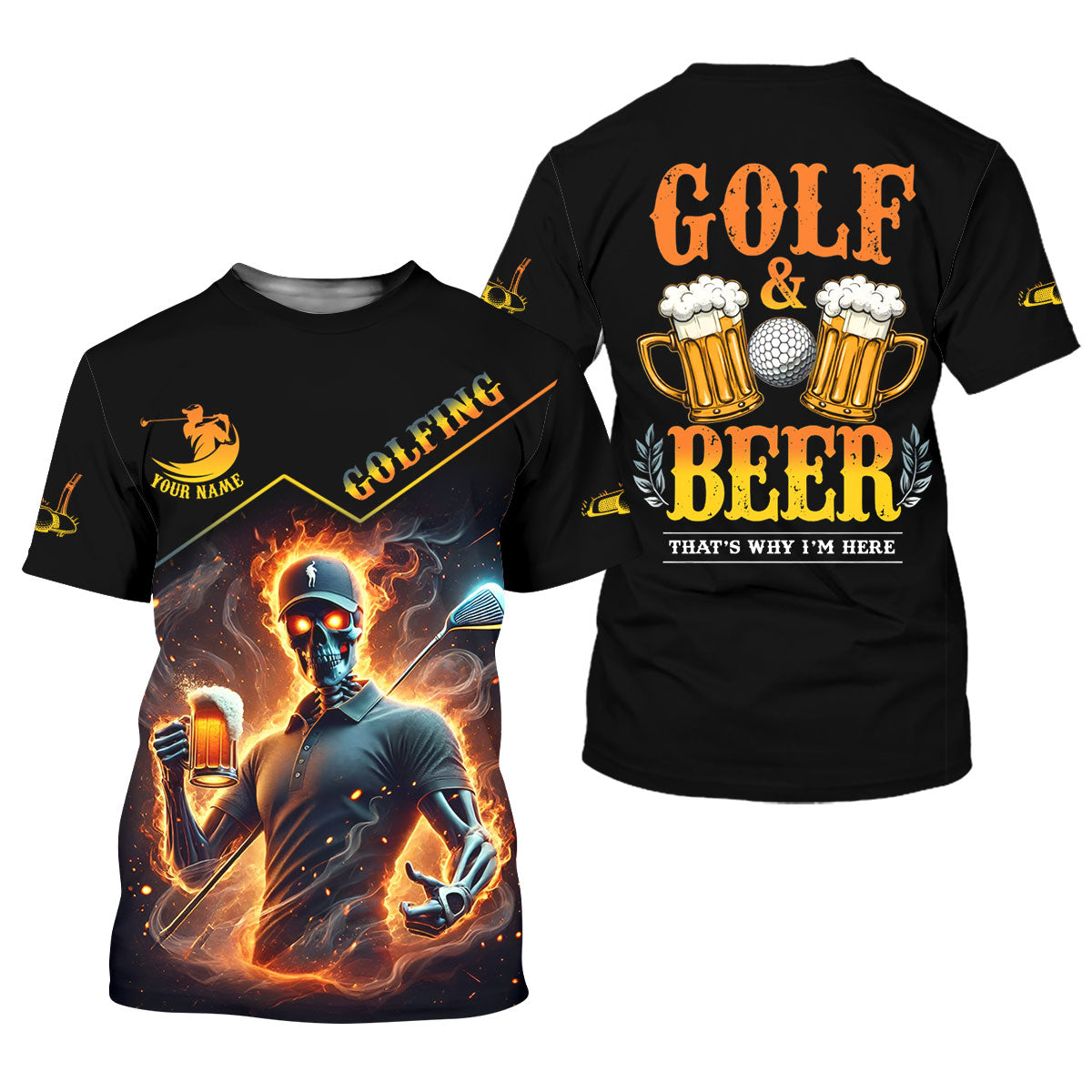 Golf And Beer Personalized Skull Golf Polo Shirt, Dad Golf Gift, Christmas Golf Gift
