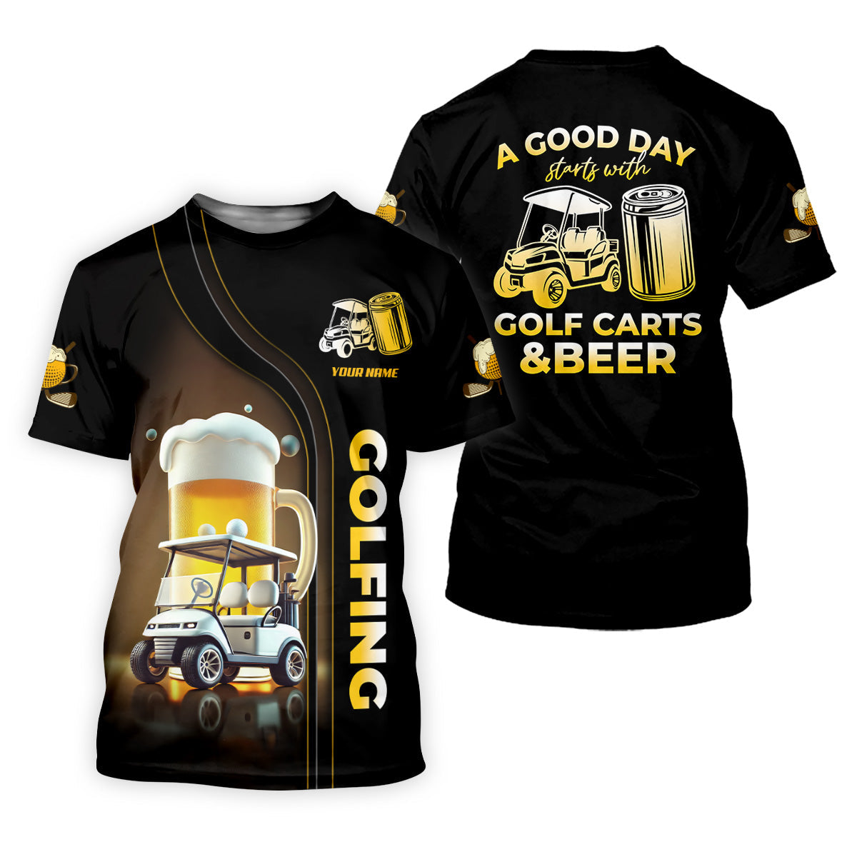 A Good Day Starts With Golf Carts And Beer Custom Men's Golf Polo Shirt, Funny Golf Shirt, Dad Golf Gift
