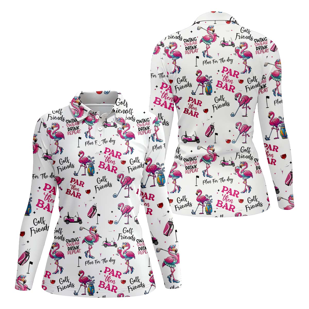 Par Then Bar Flamingo Funny Ladies Golf Polo Shirt, Custom Funny Golf Shirt