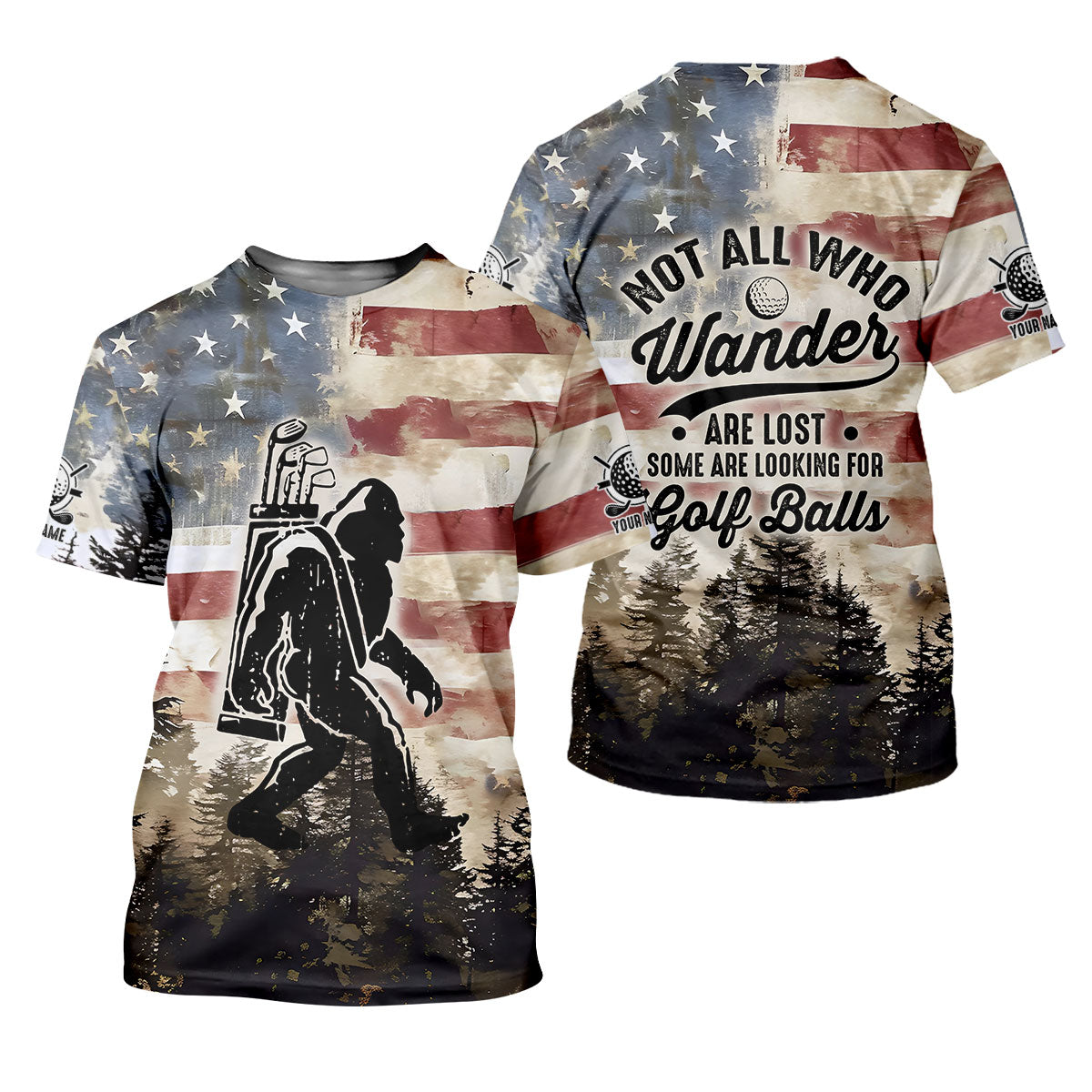 Patriotic Golf Polo Shirts, Bigfoot Golf Shirt, Men's Long Seeve Golf Shirts, Golf Gifts For Men