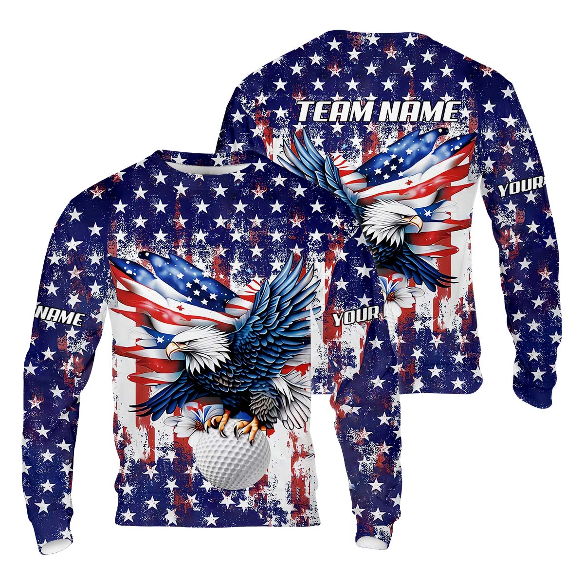 American Eagle And Star Custom Golf Polo Shirt, Gift For Golfers, Golf Gift Ideas