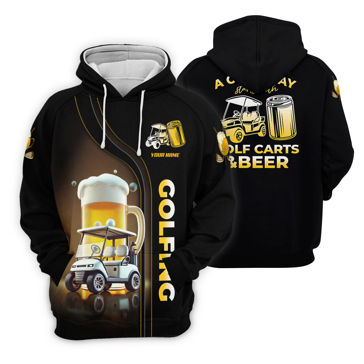 A Good Day Starts With Golf Carts And Beer Custom Men's Golf Polo Shirt, Funny Golf Shirt, Dad Golf Gift