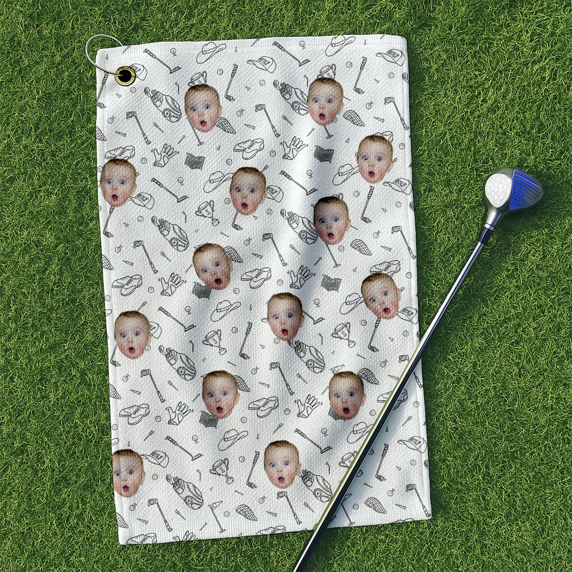 Custom Kid Face Small Funny Golf Towel, Golf Rag, Golf Gift For Dad