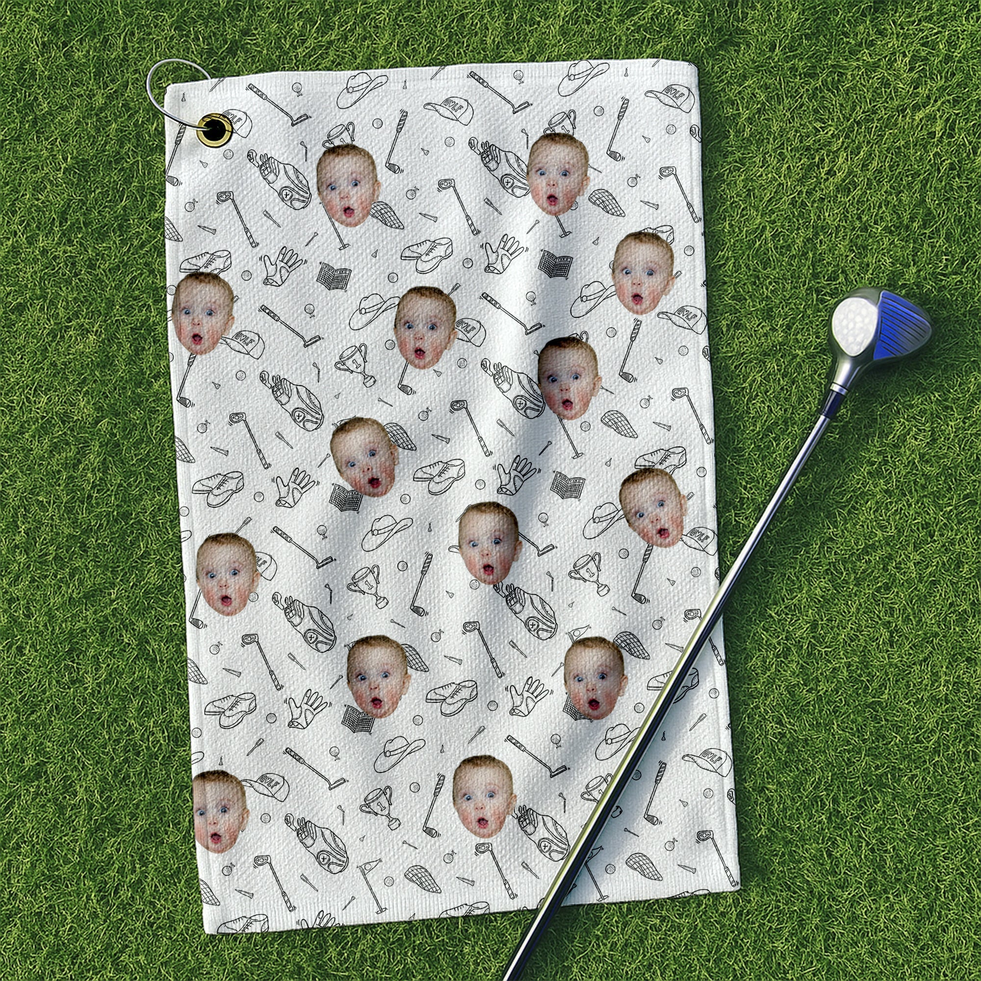 Custom Kid Face Small Funny Golf Towel, Golf Rag, Golf Gift For Dad