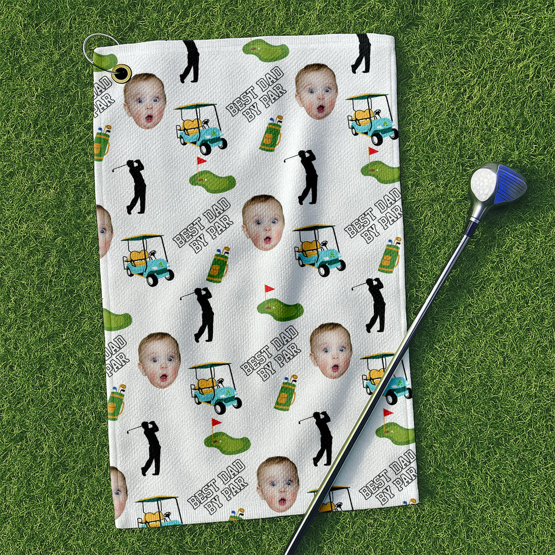 Custom Golf Towel With Kids Photo, Best Dad By Par Towel, Dad Golf Gift, Christmas Golf Gift
