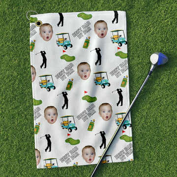 Custom Golf Towel With Kids Photo, Best Dad By Par Towel, Dad Golf Gift, Christmas Golf Gift