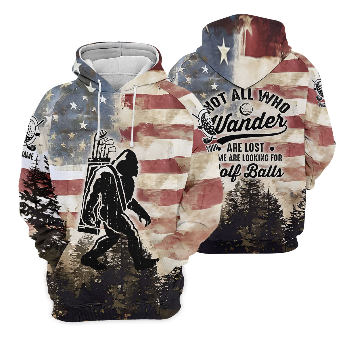 Patriotic Golf Polo Shirts, Bigfoot Golf Shirt, Men's Long Seeve Golf Shirts, Golf Gifts For Men