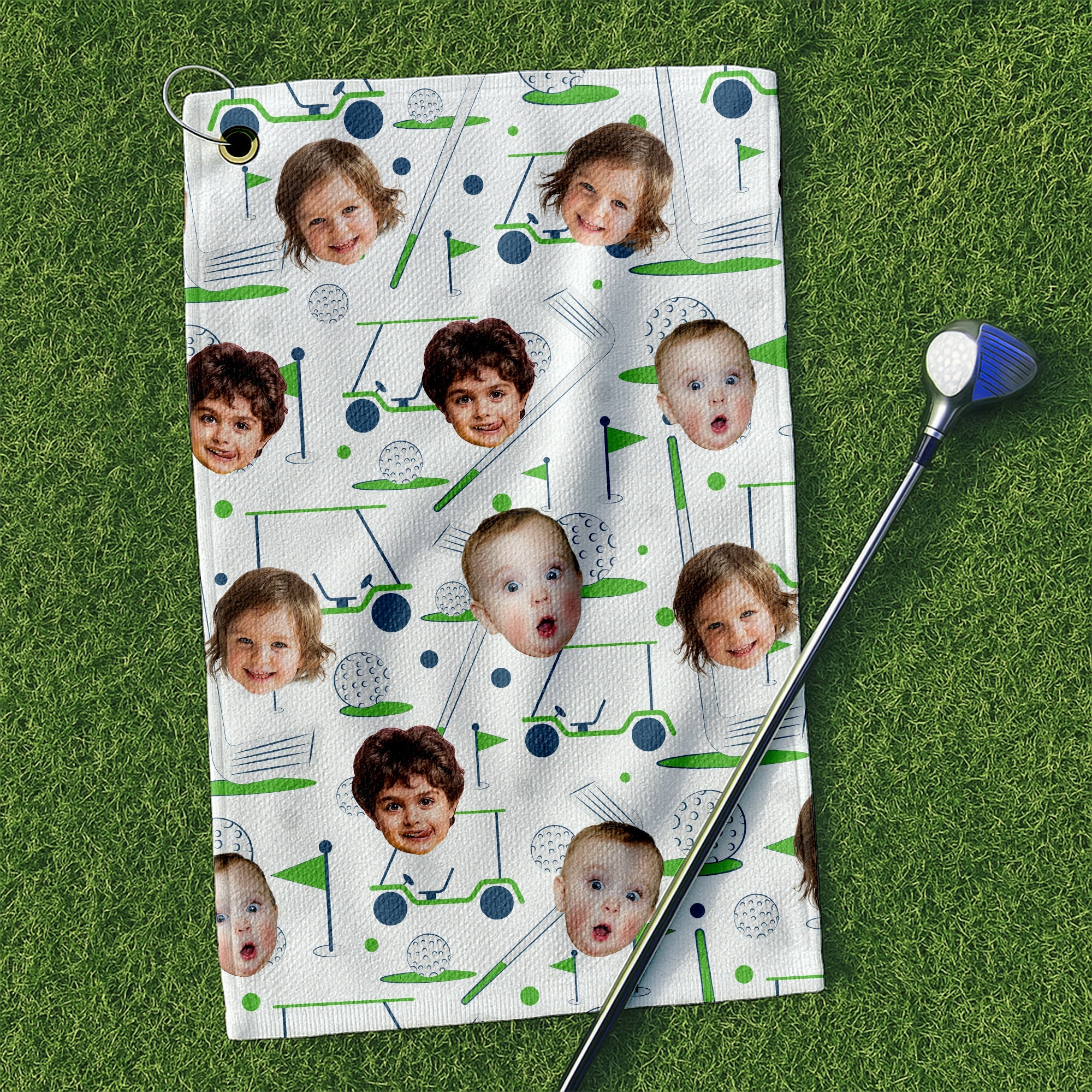 Custom Golf Towel With Kids Photo, Funny Golf Towel, Golf Rag, Christmas Golf Gift