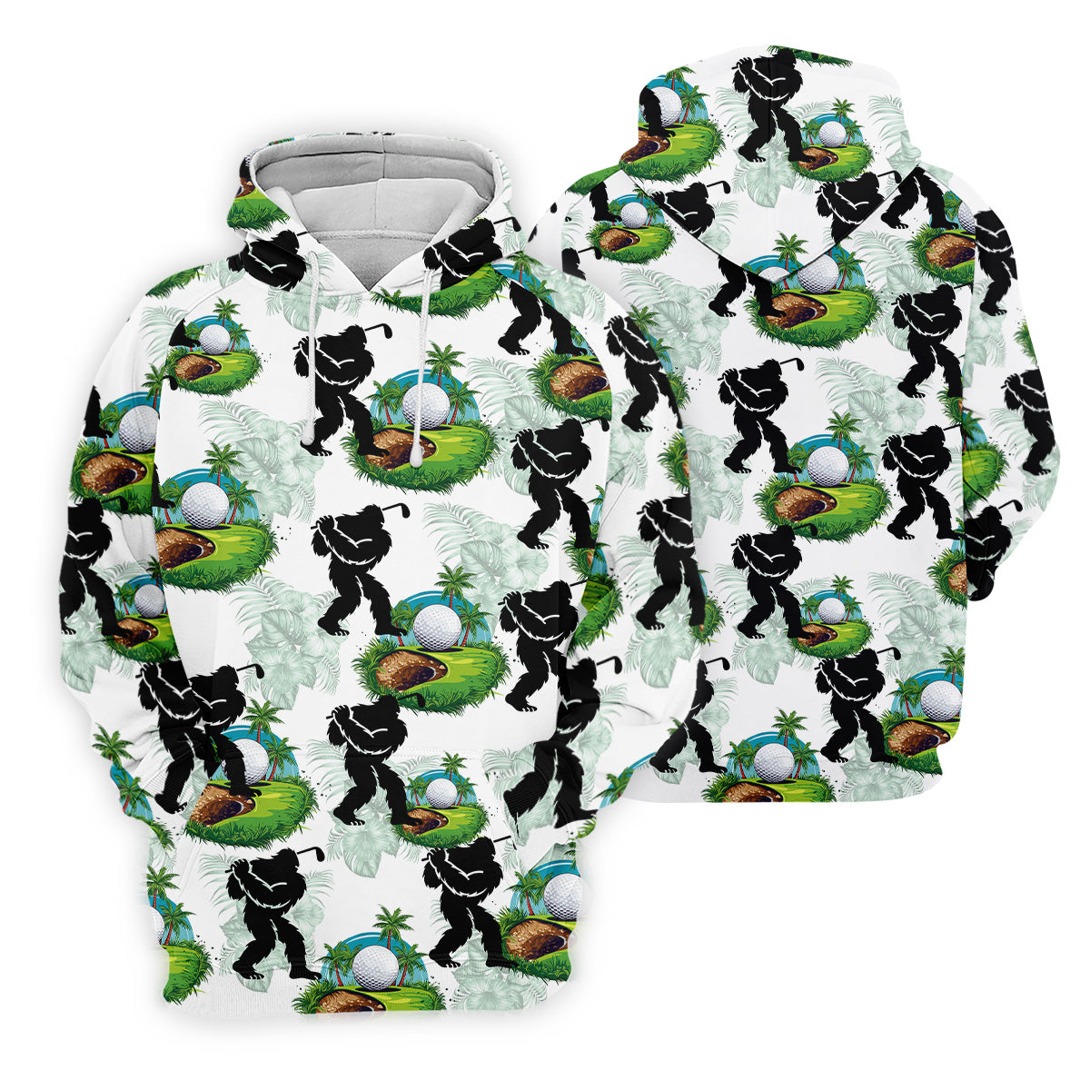 Tropical Golf Cart Bigfoot Golf Shirt, Funny Bigfoot Mens Golf Polo Shirts, Cool Golf Gifts, Golfing Apparel