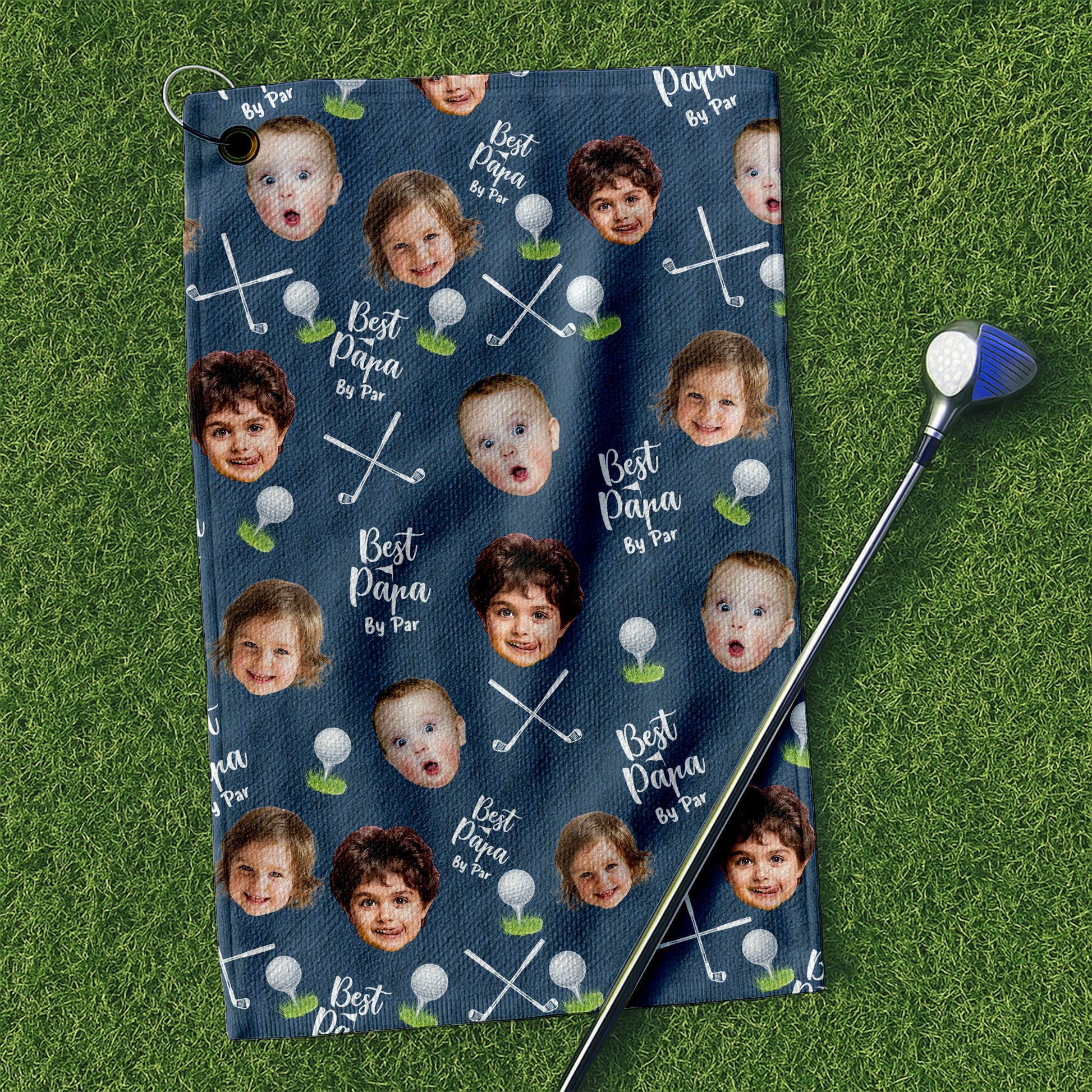 Best Dad By Par Golf Towel, Custom Golf Towel With Kids Photo, Cool Golf Towels, Christmas Golf Gift