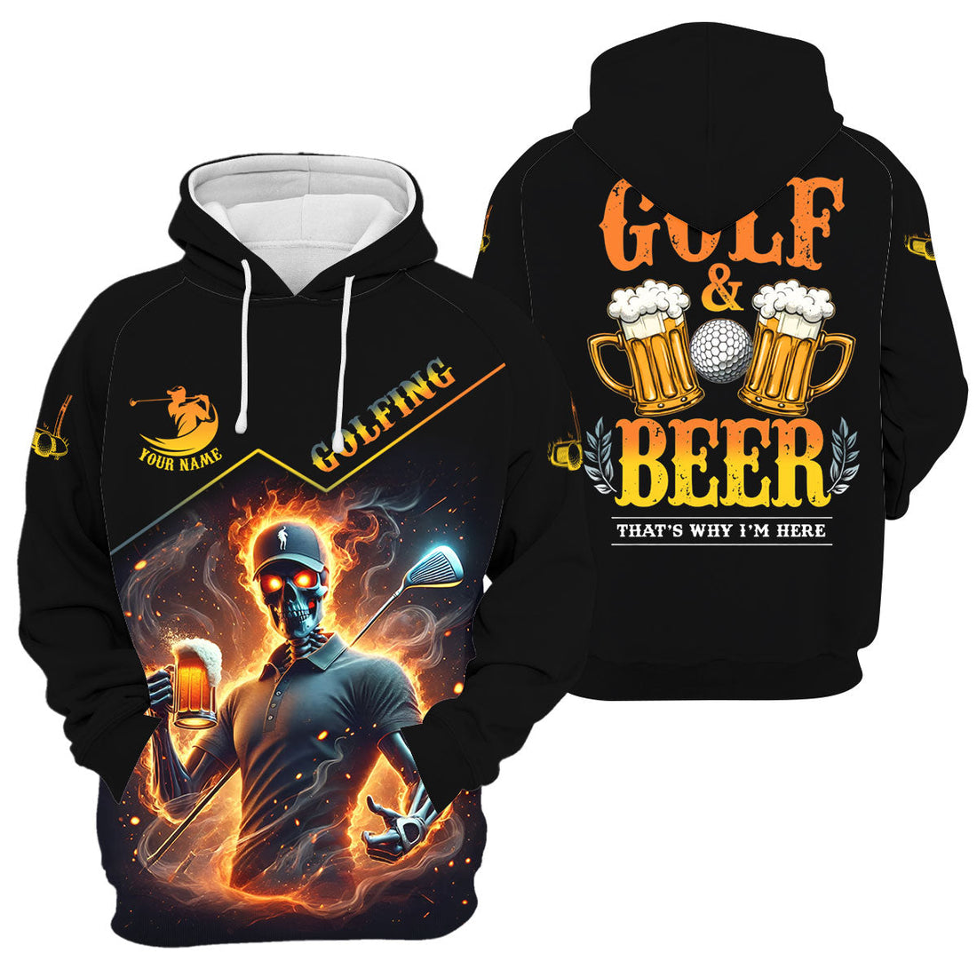 Golf And Beer Personalized Skull Golf Polo Shirt, Dad Golf Gift, Christmas Golf Gift