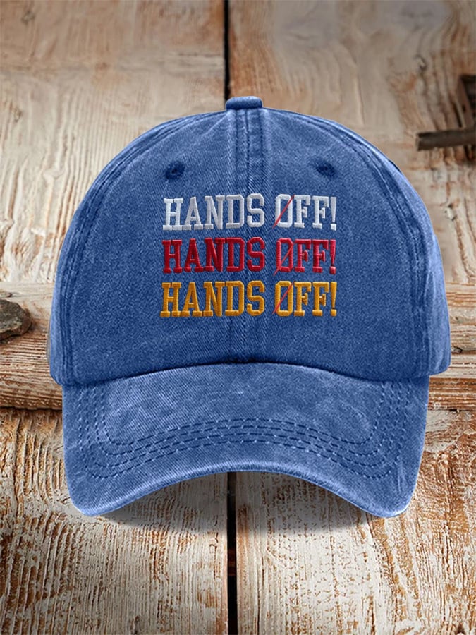Distressed Washed Cotton Hands Off Embroidered Baseball Cap, Funny Gift For Dad