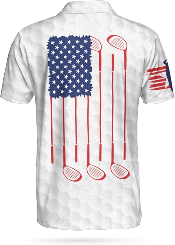 American Flag Men's Golf Polo Shirt, Patriotic Golf Shirt, Gift For Golfers