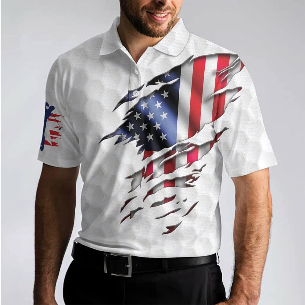 American Flag Men's Golf Polo Shirt, Patriotic Golf Shirt, Gift For Golfers